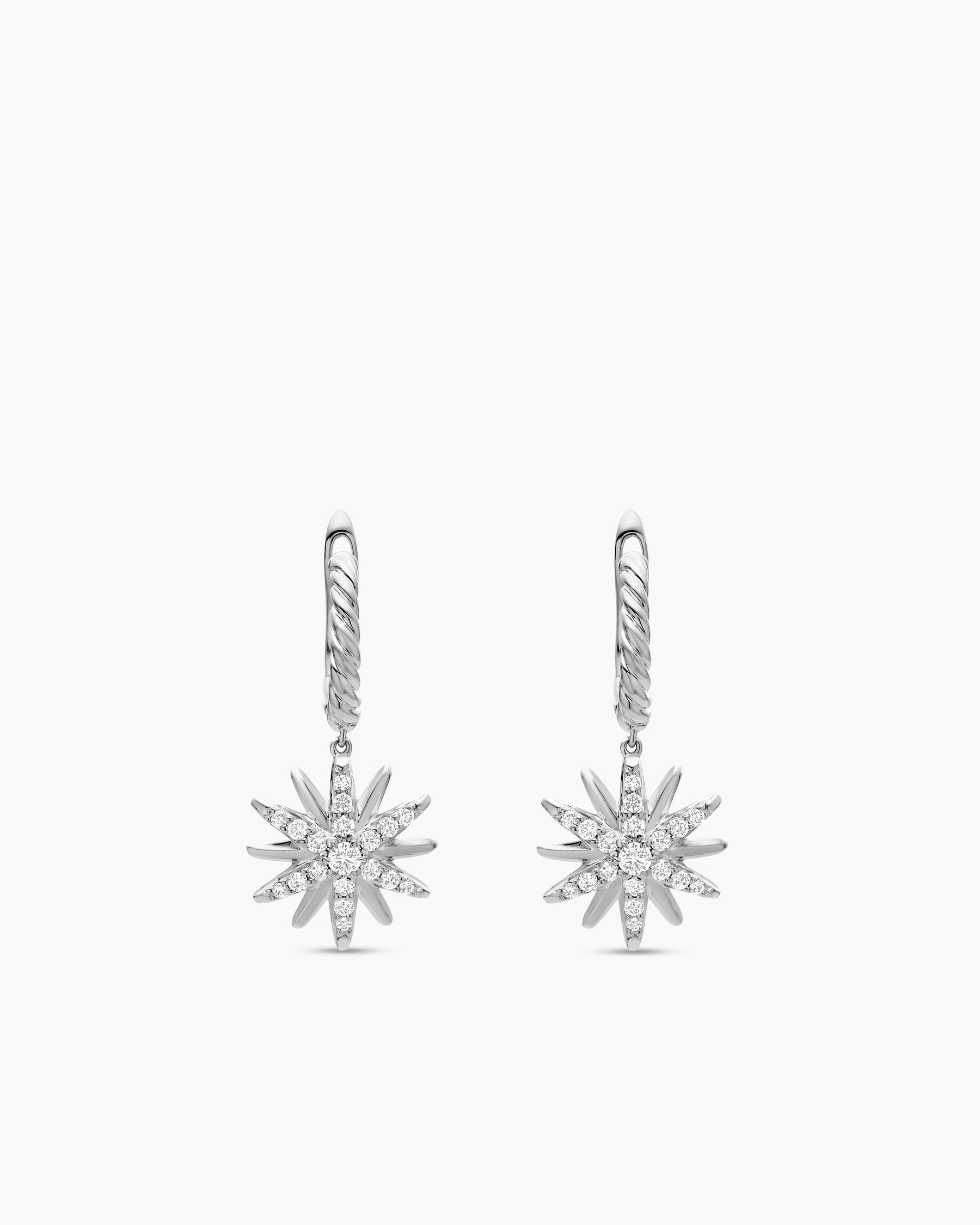 Starburst Drop Earrings in Sterling Silver with Diamonds, 25mm