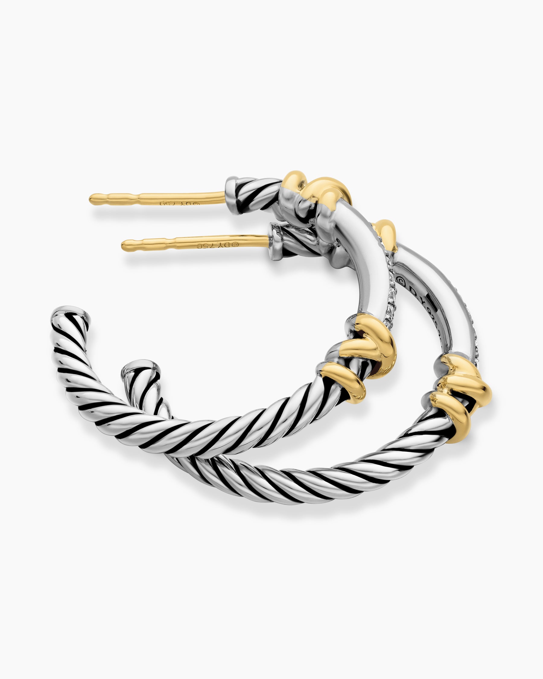 Petite Helena Wrap Hoop Earrings in Sterling Silver with 18K Yellow Gold and Diamonds, 1in - Image 4