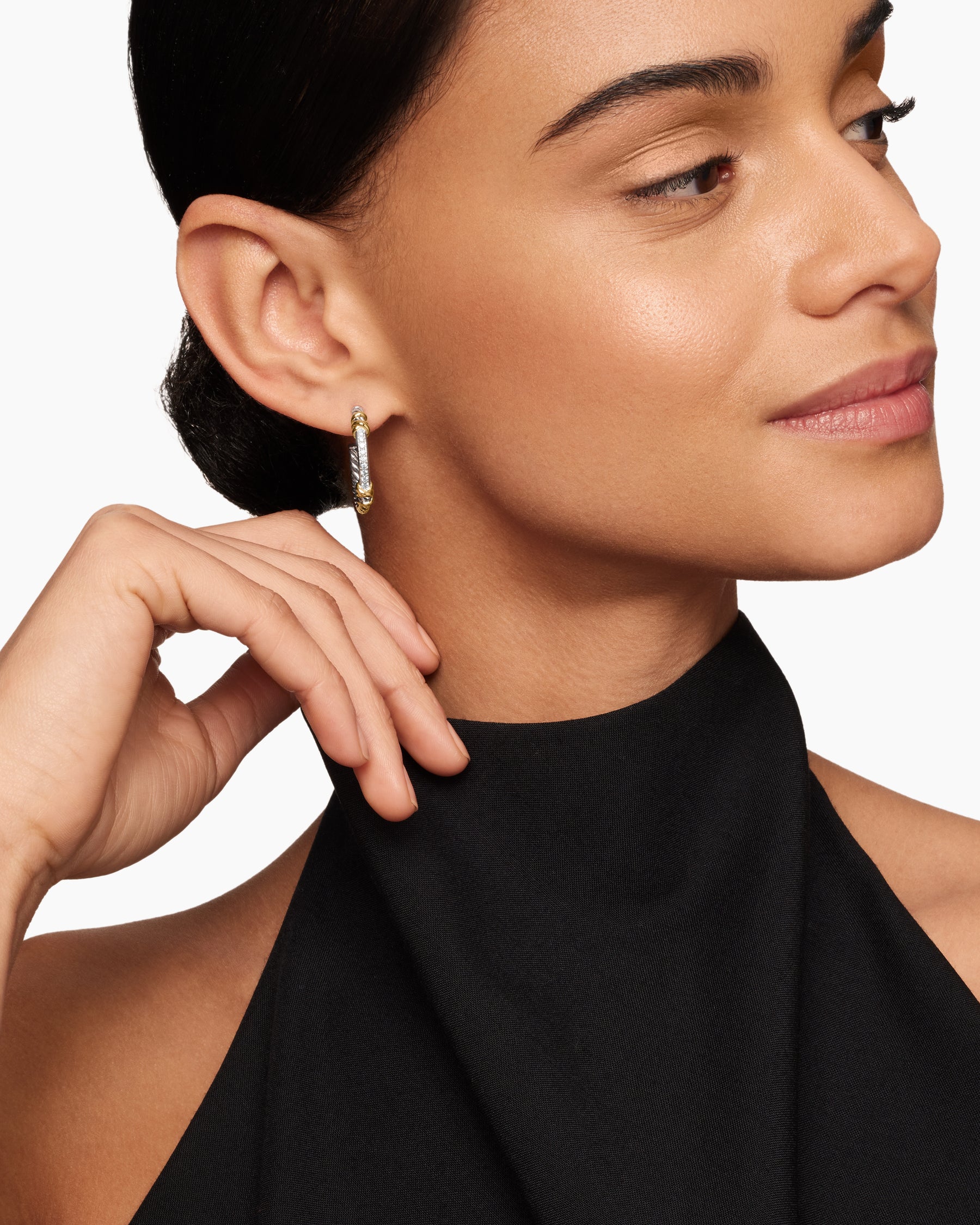 Petite Helena Wrap Hoop Earrings in Sterling Silver with 18K Yellow Gold and Diamonds, 1in - Image 6