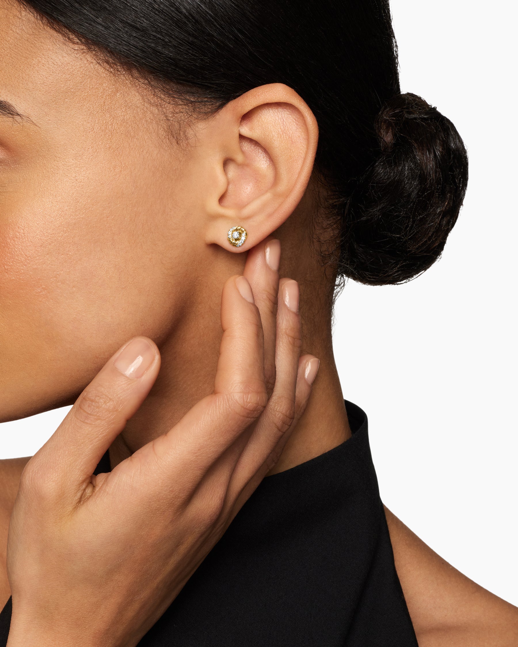 Alternative view of Petite Infinity Stud Earrings in 18K Yellow Gold with Diamonds, 7.8mm
