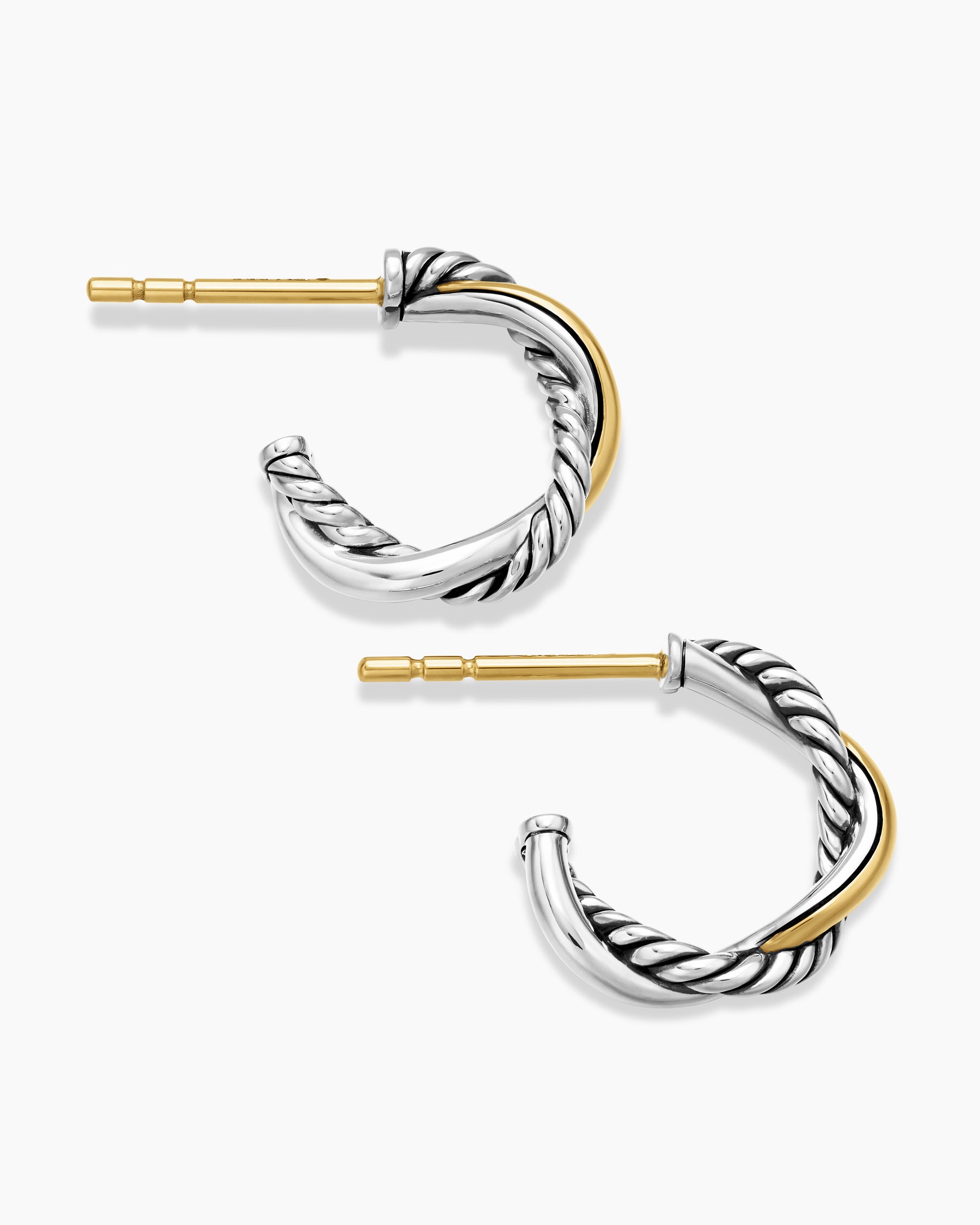 Petite Infinity Huggie Hoop Earrings in Sterling Silver with 14K Yellow Gold, 3mm - Image 4