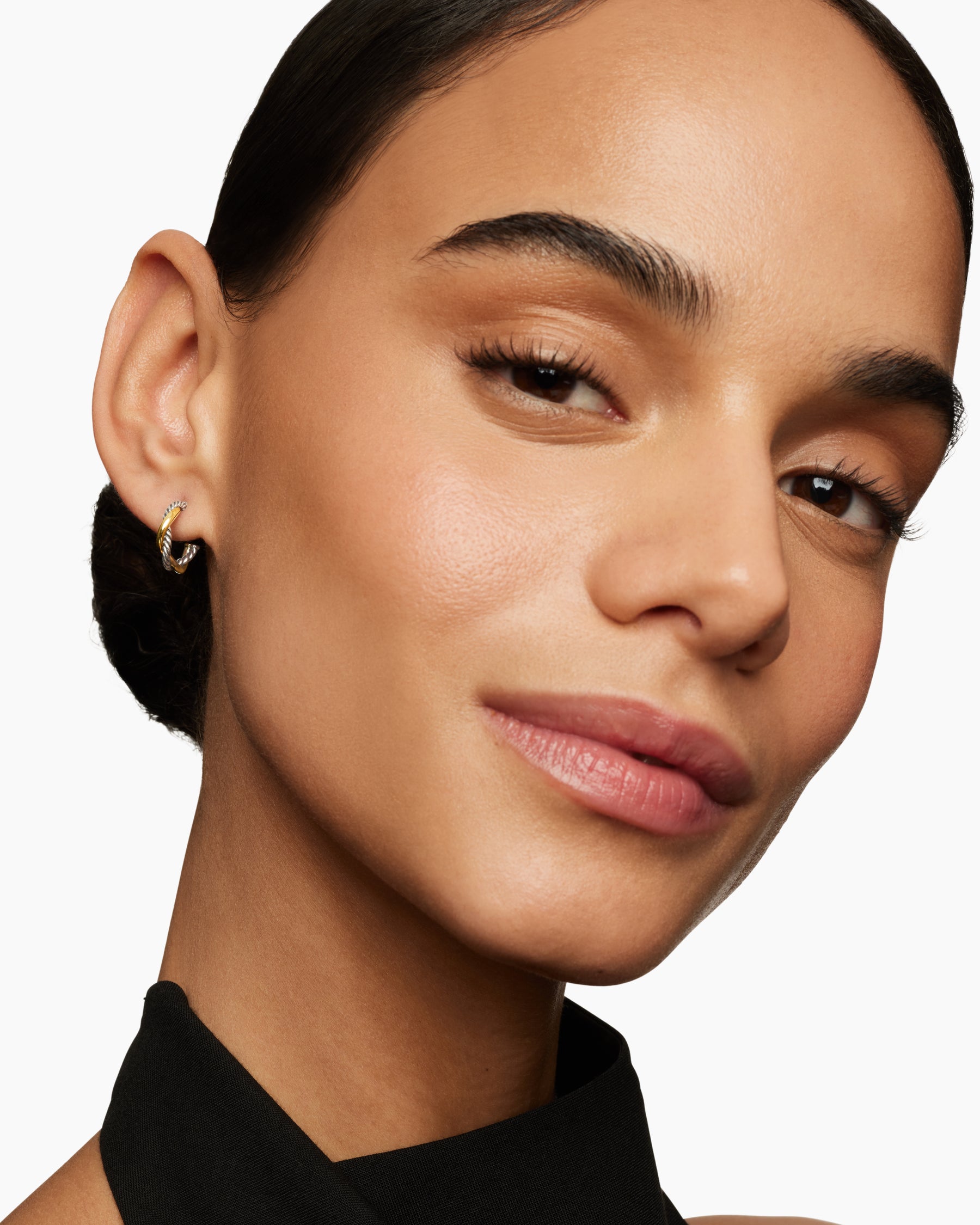 Petite Infinity Huggie Hoop Earrings in Sterling Silver with 14K Yellow Gold, 3mm - Image 6