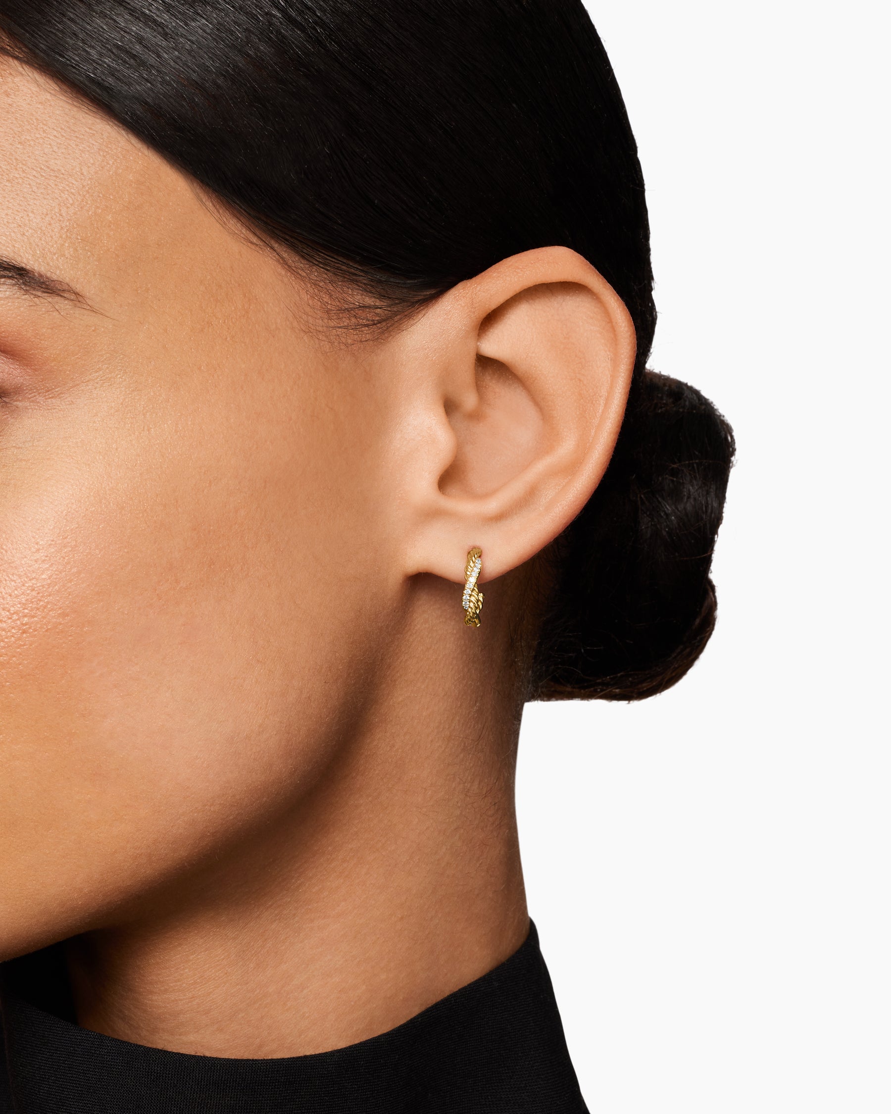 Petite Infinity Huggie Hoop Earrings in 18K Yellow Gold with Diamonds, 3mm - Image 6