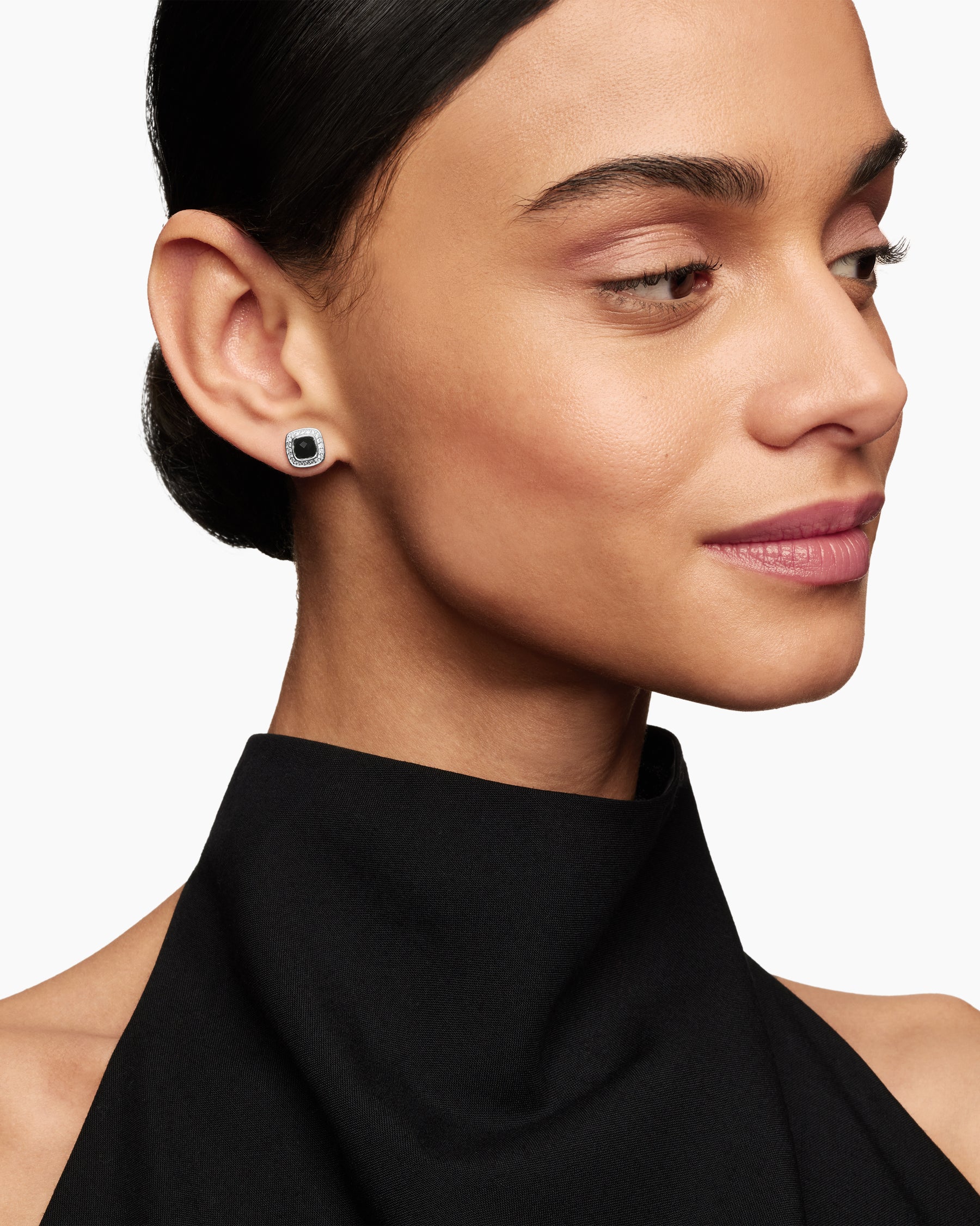 Petite Albion Stud Earrings in Sterling Silver with Black Onyx and Diamonds, 5mm - Image 6