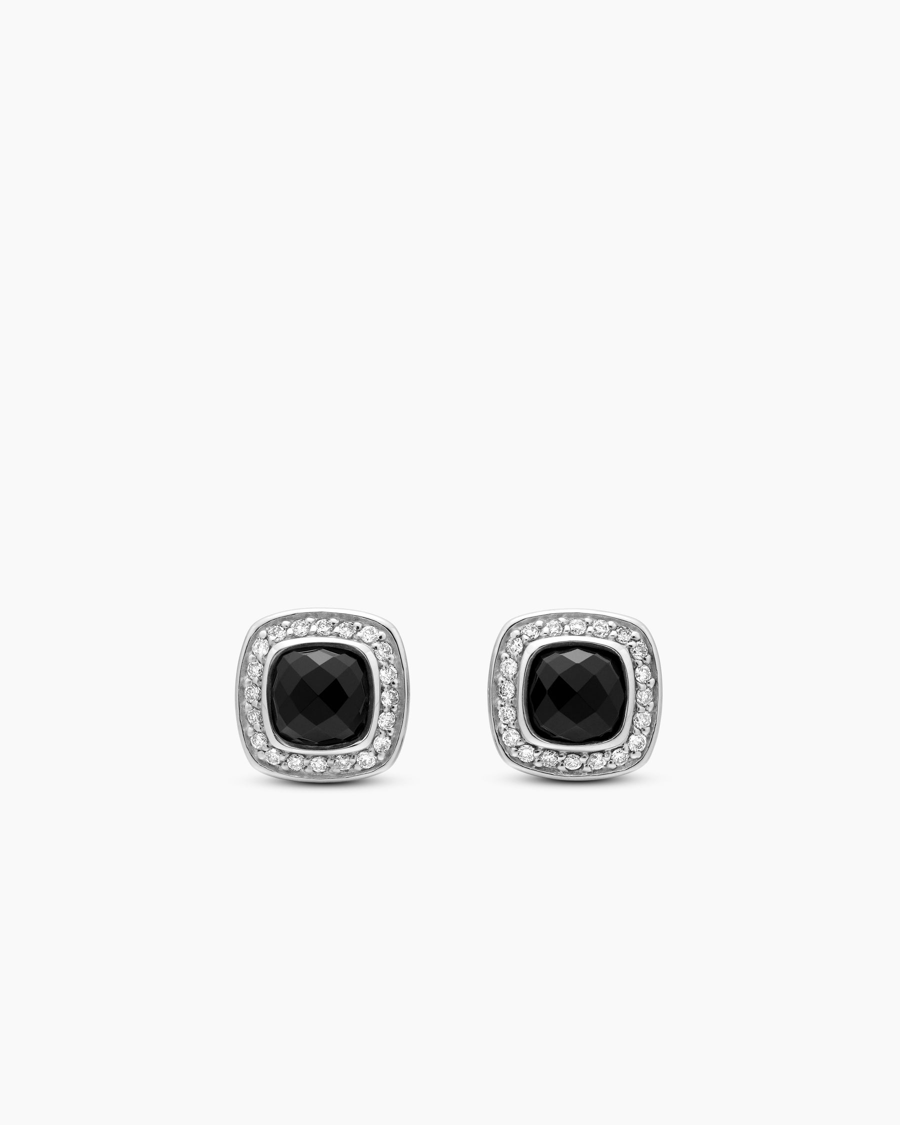 Petite Albion Stud Earrings in Sterling Silver with Black Onyx and Diamonds, 5mm