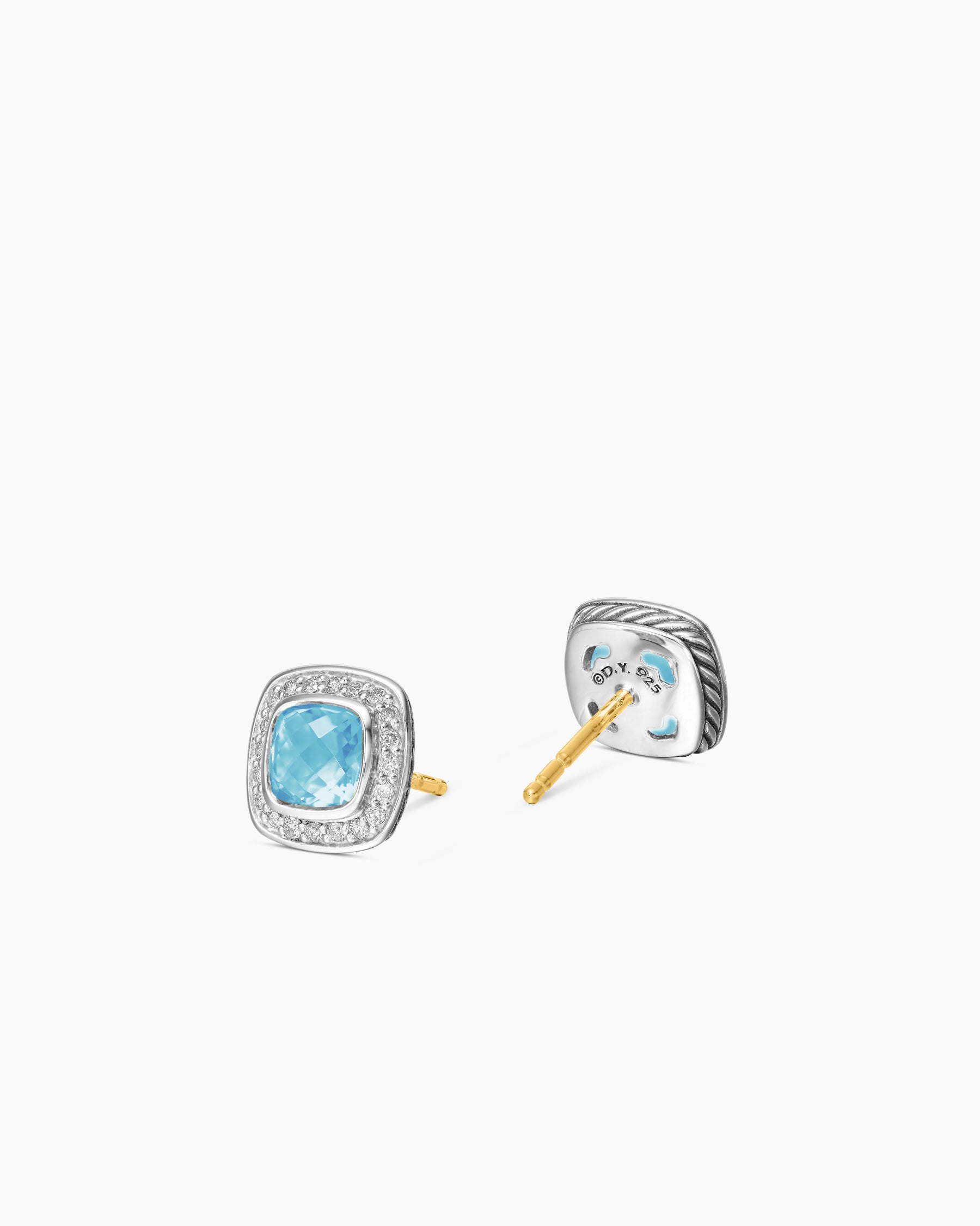 Alternative view of Petite Albion Stud Earrings in Sterling Silver with Blue Topaz and Pavé Diamonds, 5mm