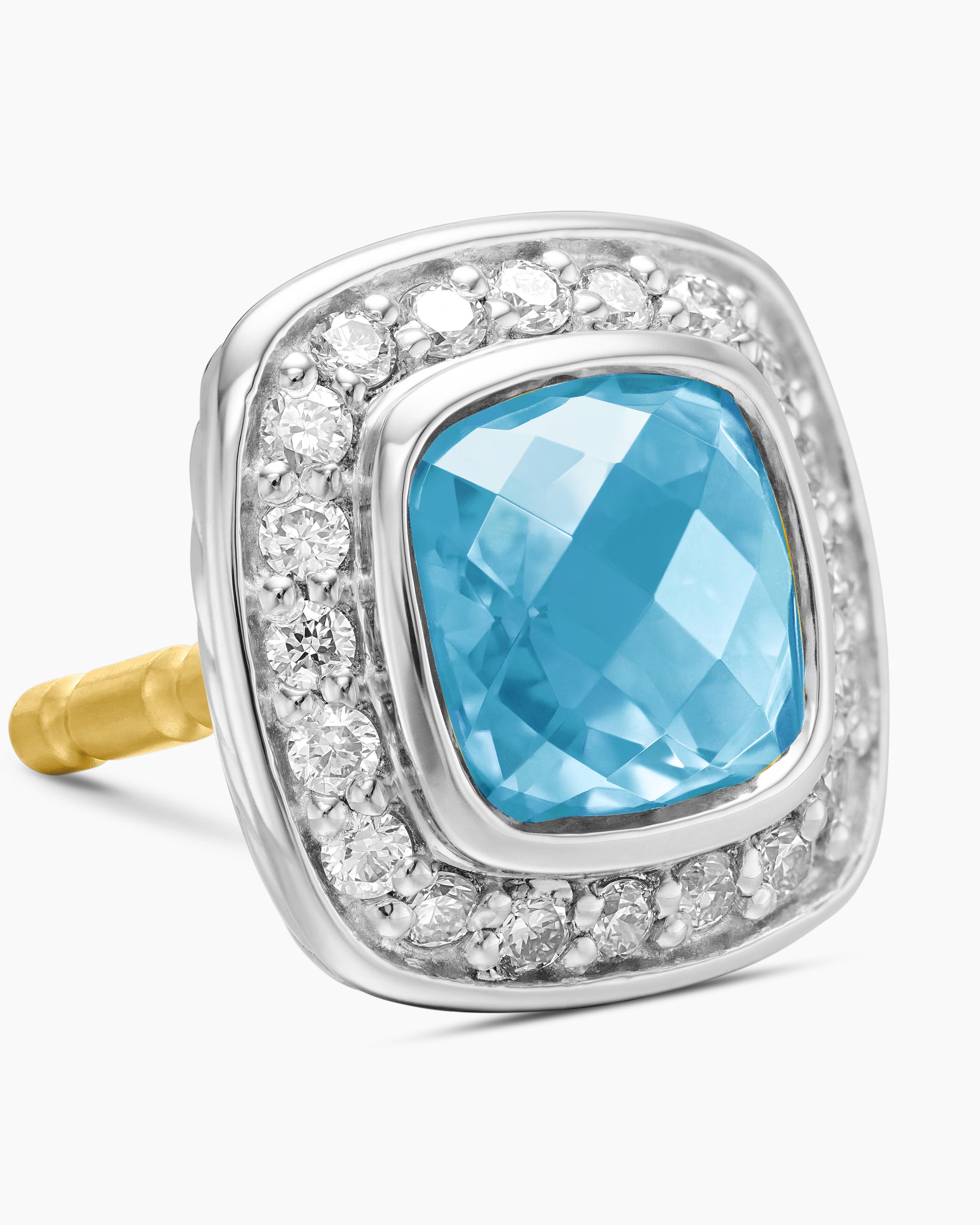 Petite Albion Stud Earrings in Sterling Silver with Blue Topaz and Pavé Diamonds, 5mm - Image 3