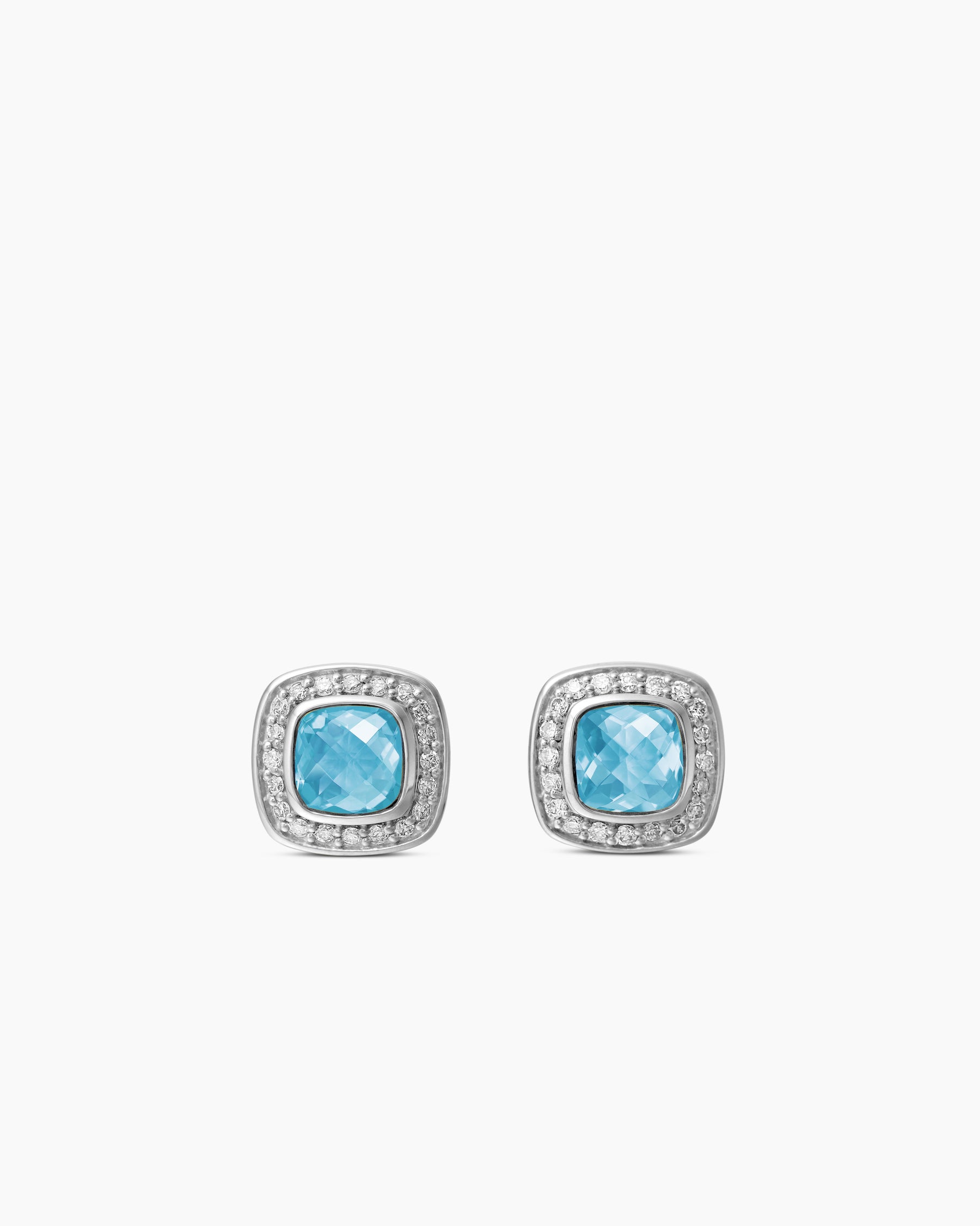 Petite Albion Stud Earrings in Sterling Silver with Blue Topaz and Pavé Diamonds, 5mm