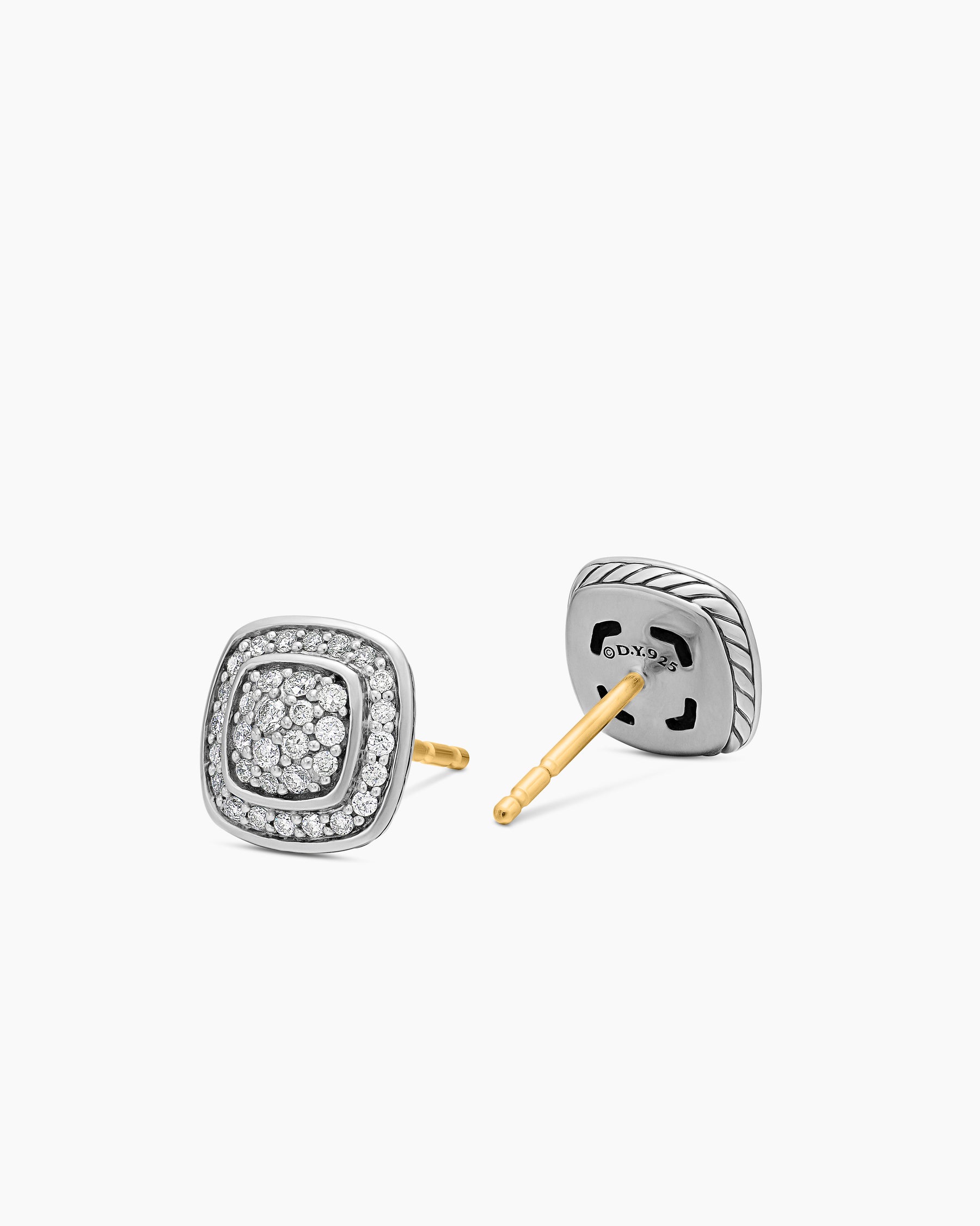 Petite Albion Stud Earrings in Sterling Silver with Pavé Diamonds, 5mm - Image 3