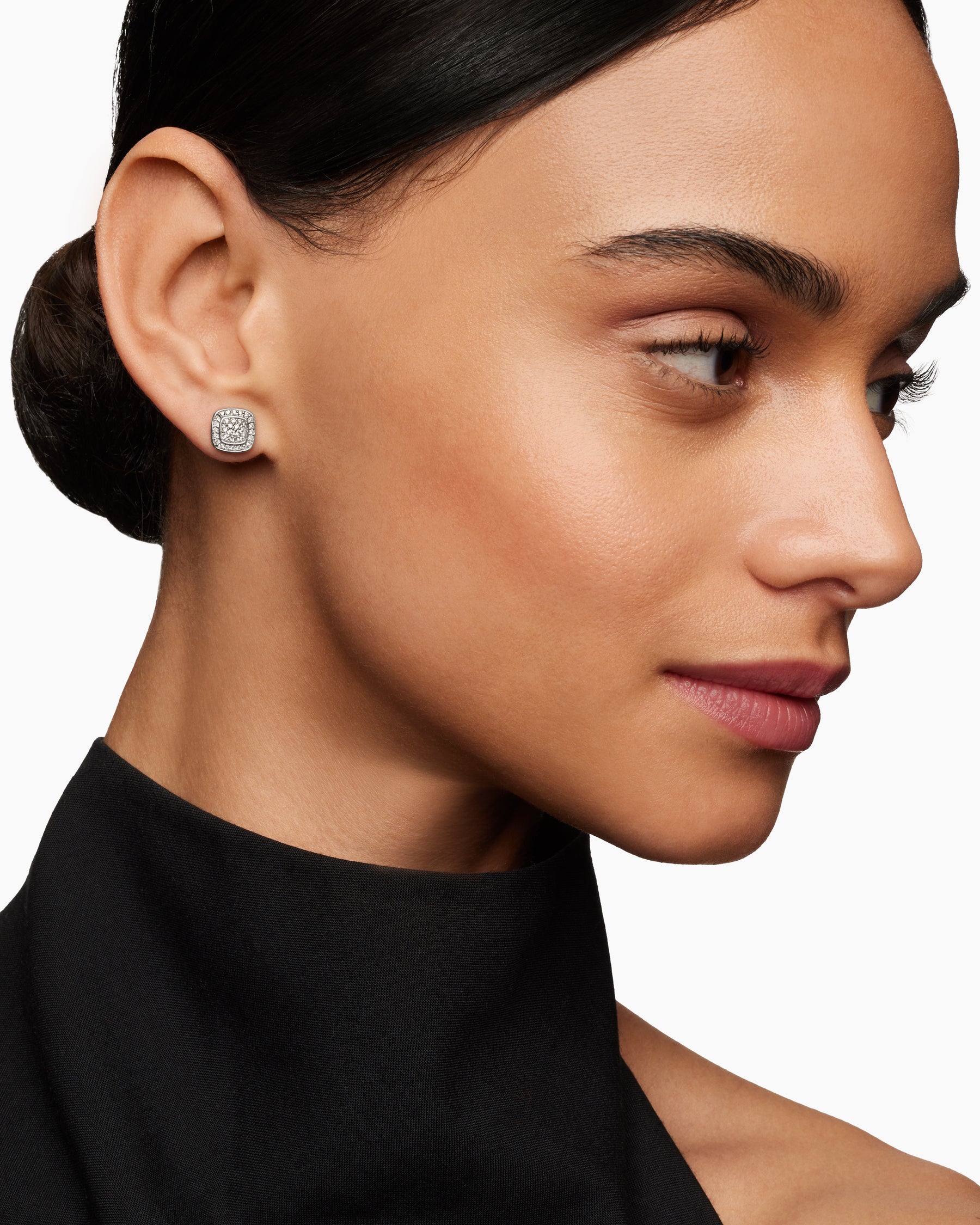 Petite Albion Stud Earrings in Sterling Silver with Pavé Diamonds, 5mm - Image 6