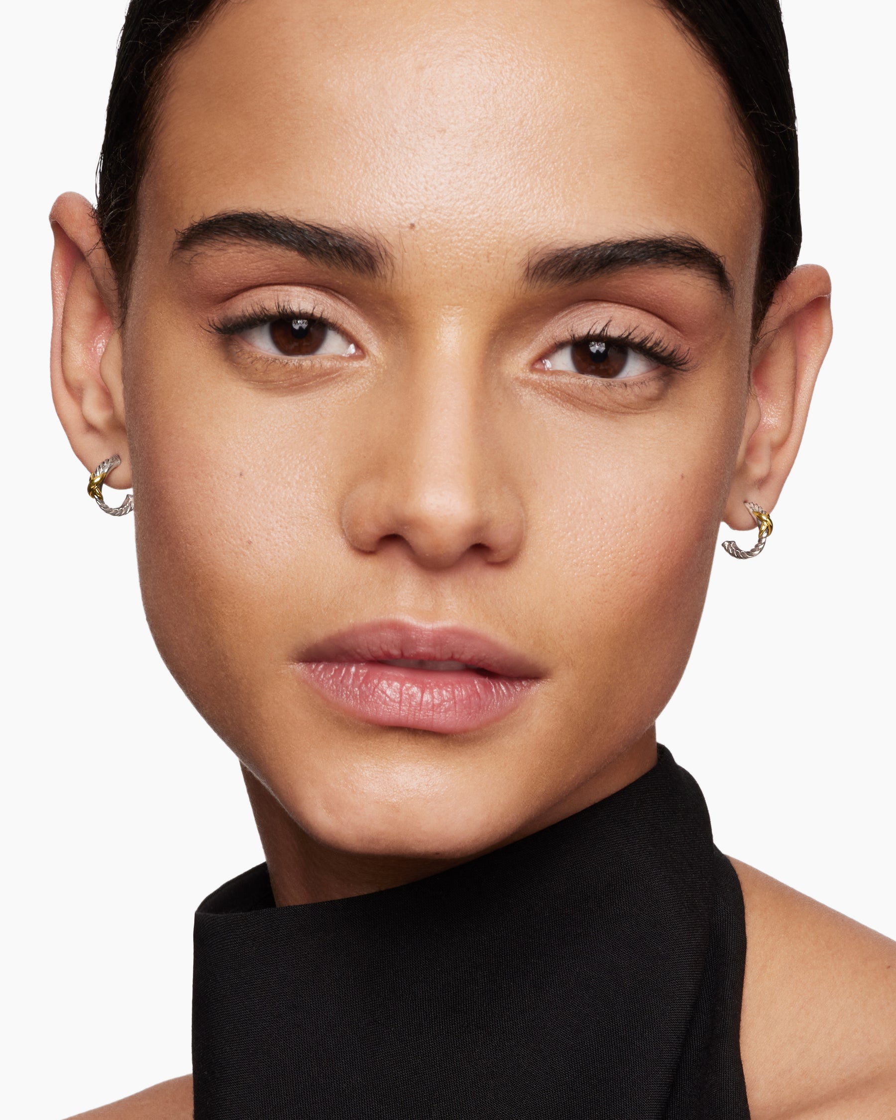 Alternative view of Petite X Hoop Earrings in Sterling Silver with 18K Yellow Gold, 12.6mm