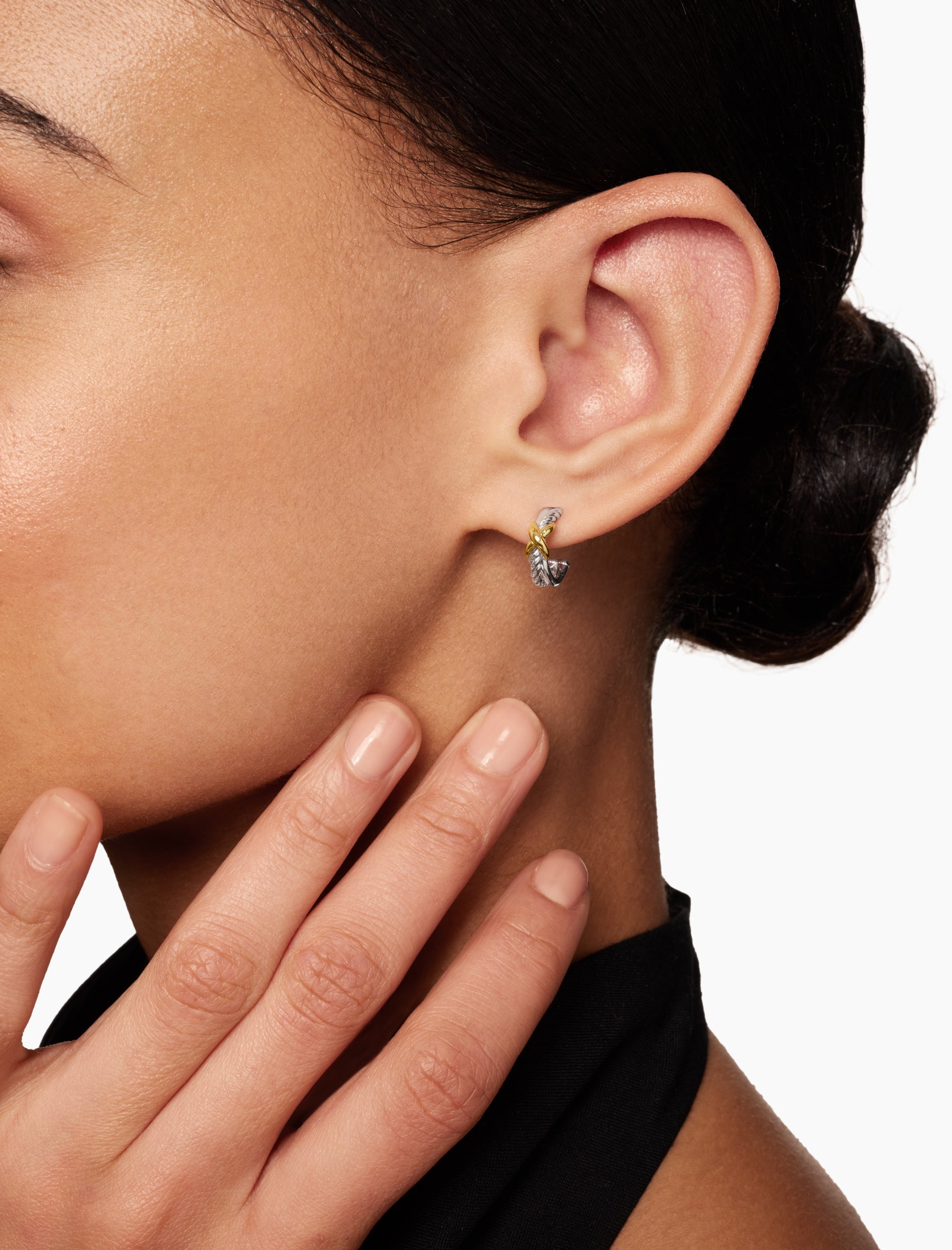 Petite X Hoop Earrings in Sterling Silver with 18K Yellow Gold, 12.6mm - Image 6