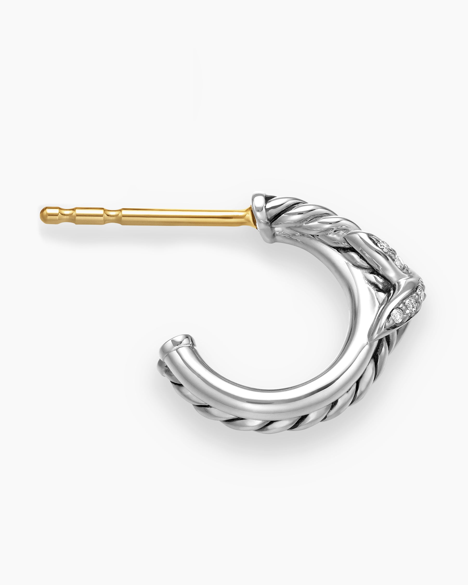 Petite X Hoop Earrings in Sterling Silver with Pavé Diamonds, 12.6mm - Image 3