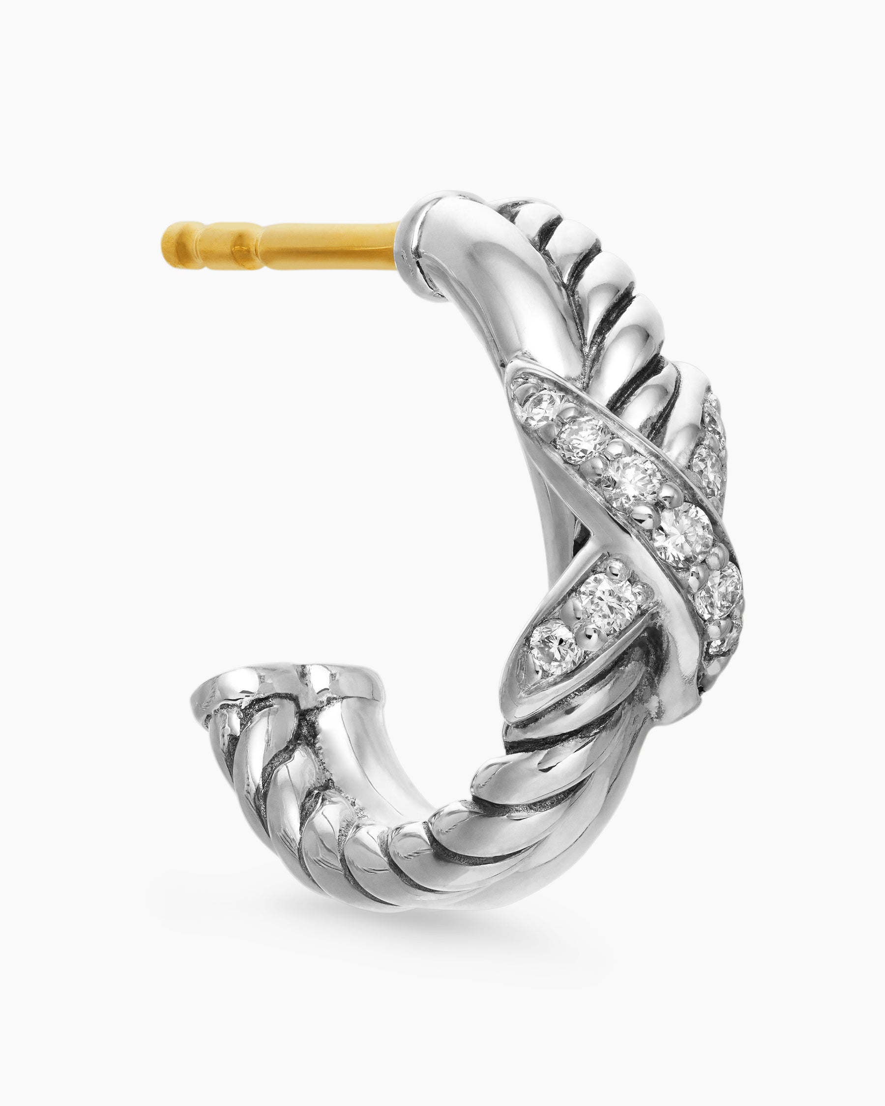 Petite X Hoop Earrings in Sterling Silver with Pavé Diamonds, 12.6mm - Image 5