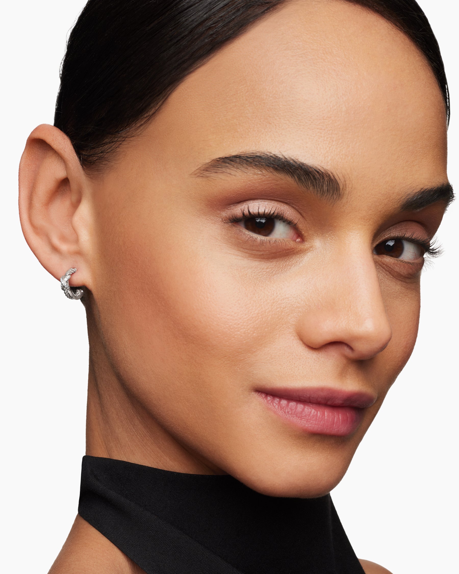 Petite X Hoop Earrings in Sterling Silver with Pavé Diamonds, 12.6mm - Image 6