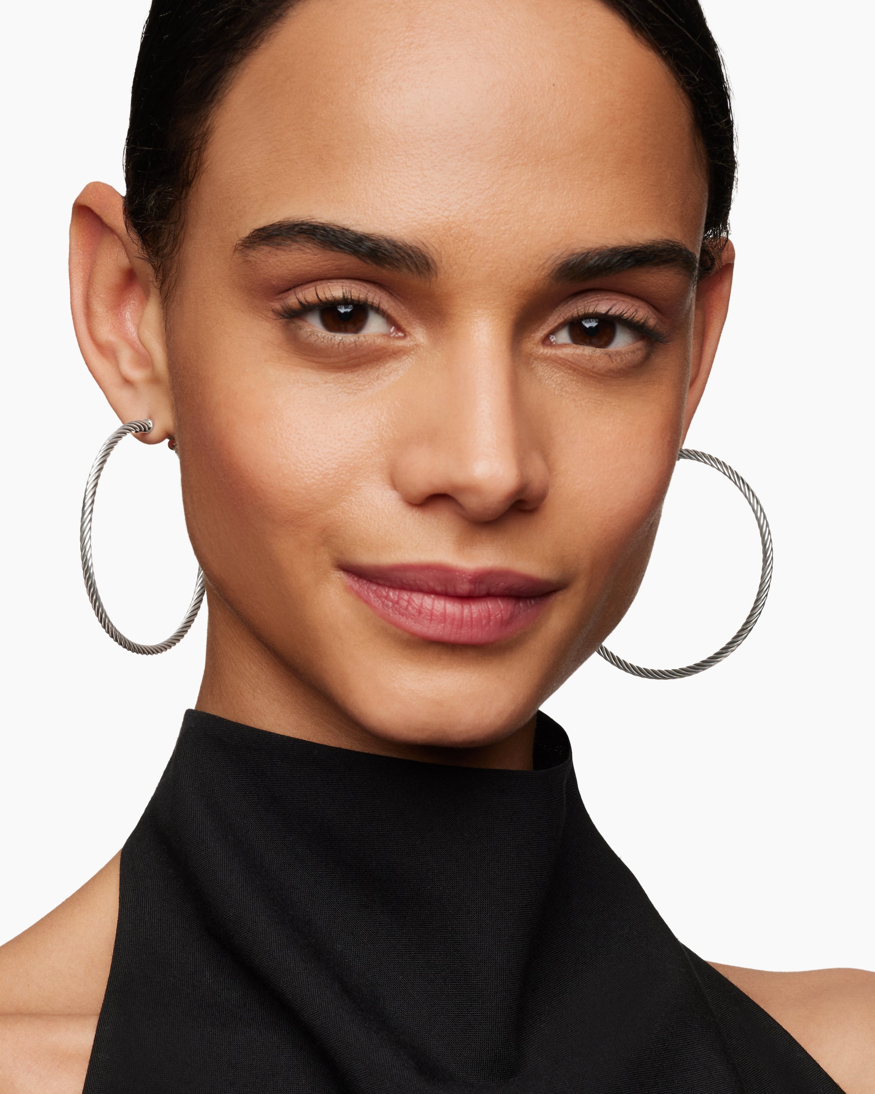 Alternative view of Cable Hoop Earrings in Sterling Silver, 2.5in
