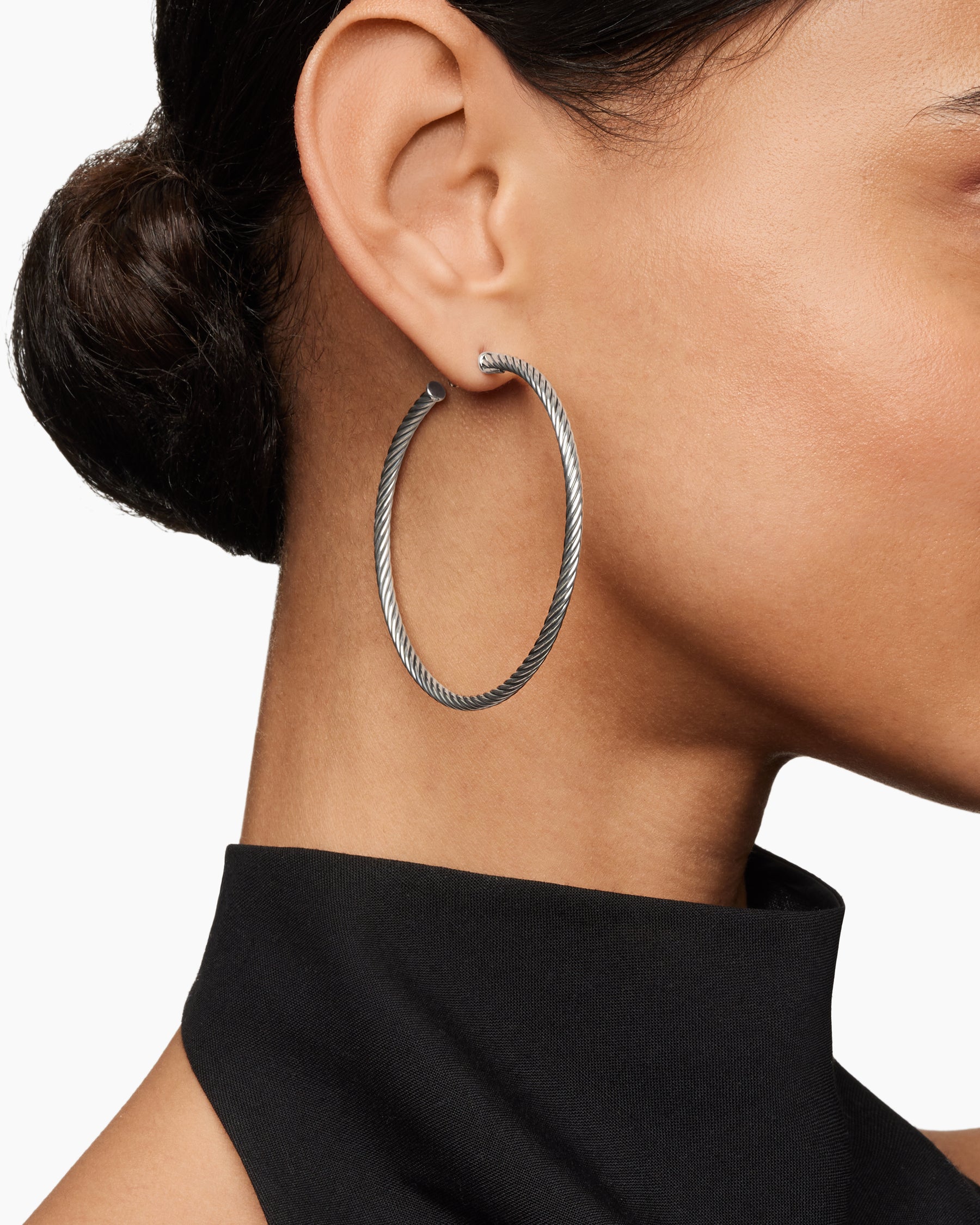 Cable Hoop Earrings in Sterling Silver, 2.5in - Image 6