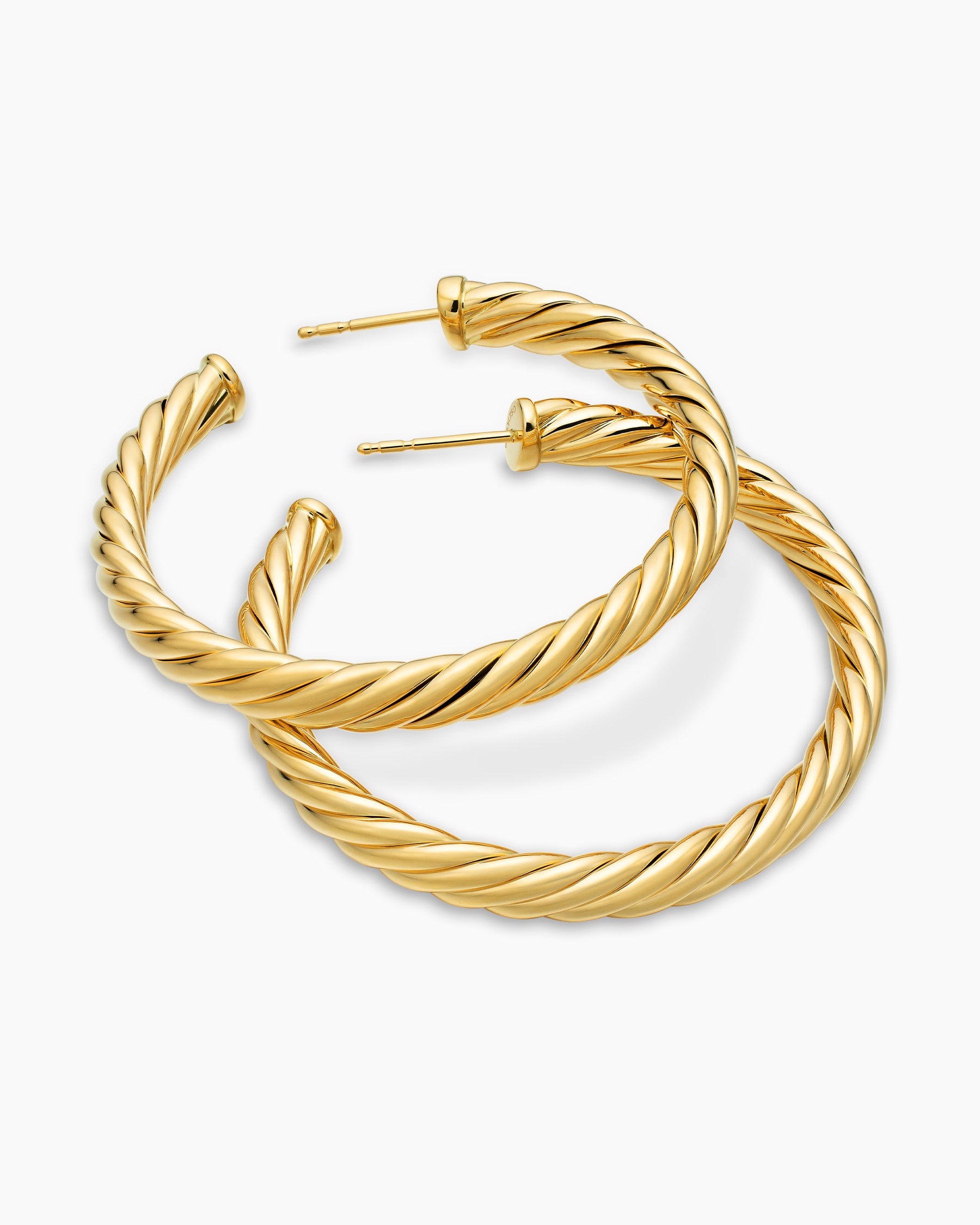 Sculpted Cable Hoop Earrings in 18K Yellow Gold, 1.75in - Image 4