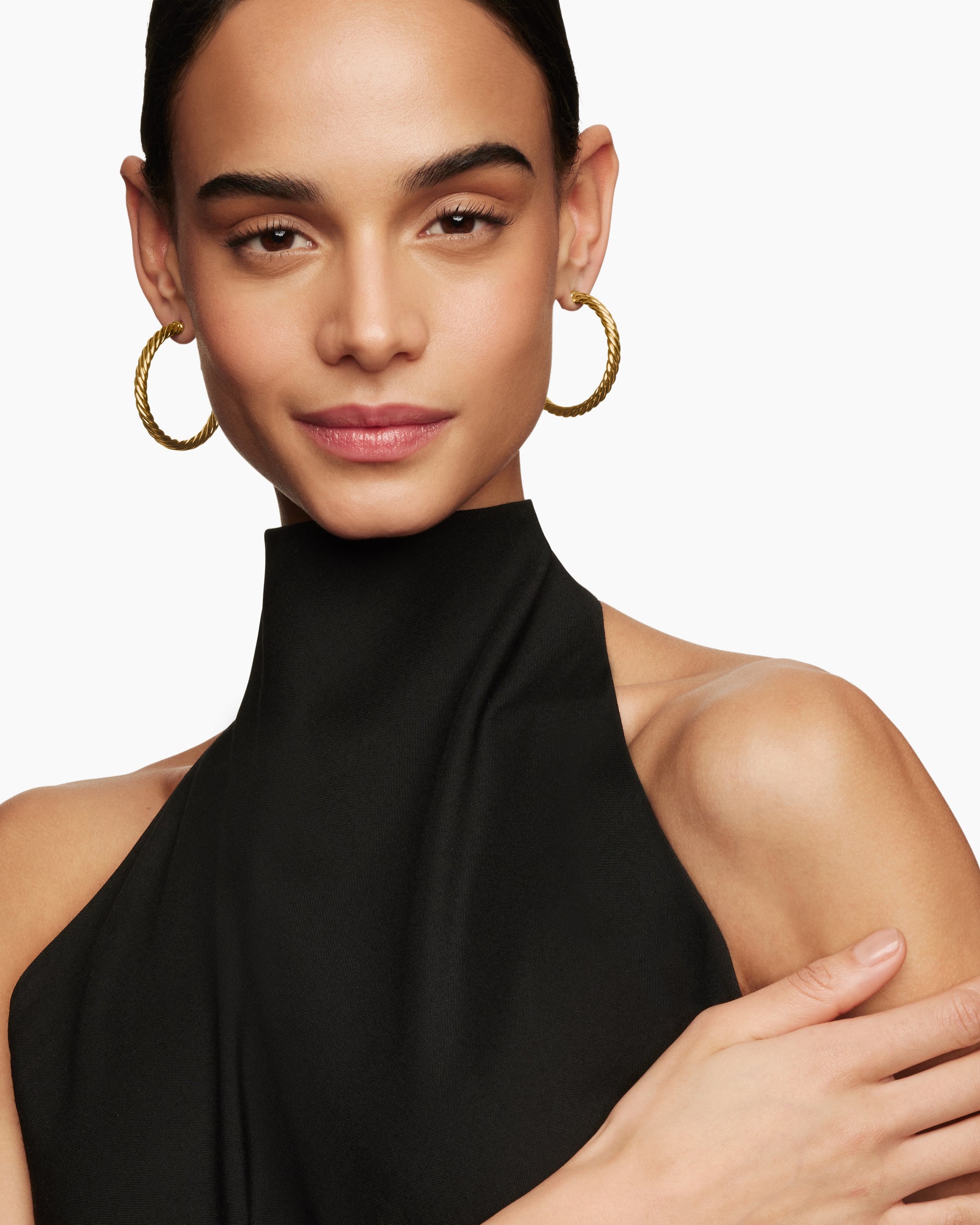 Alternative view of Sculpted Cable Hoop Earrings in 18K Yellow Gold, 1.75in