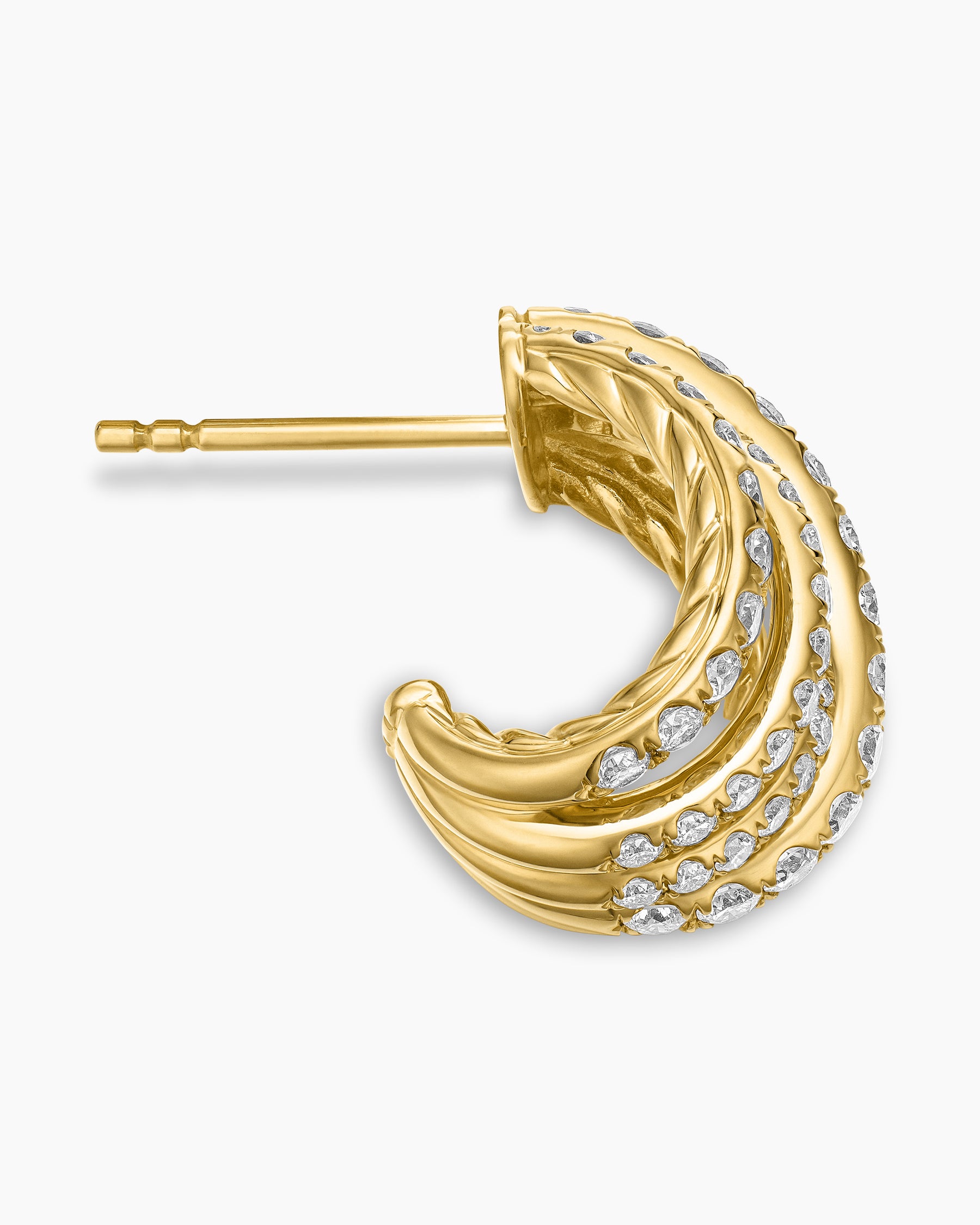 Pavé Crossover Shrimp Earrings in 18K Yellow Gold with Diamonds, 15.8mm - Image 3