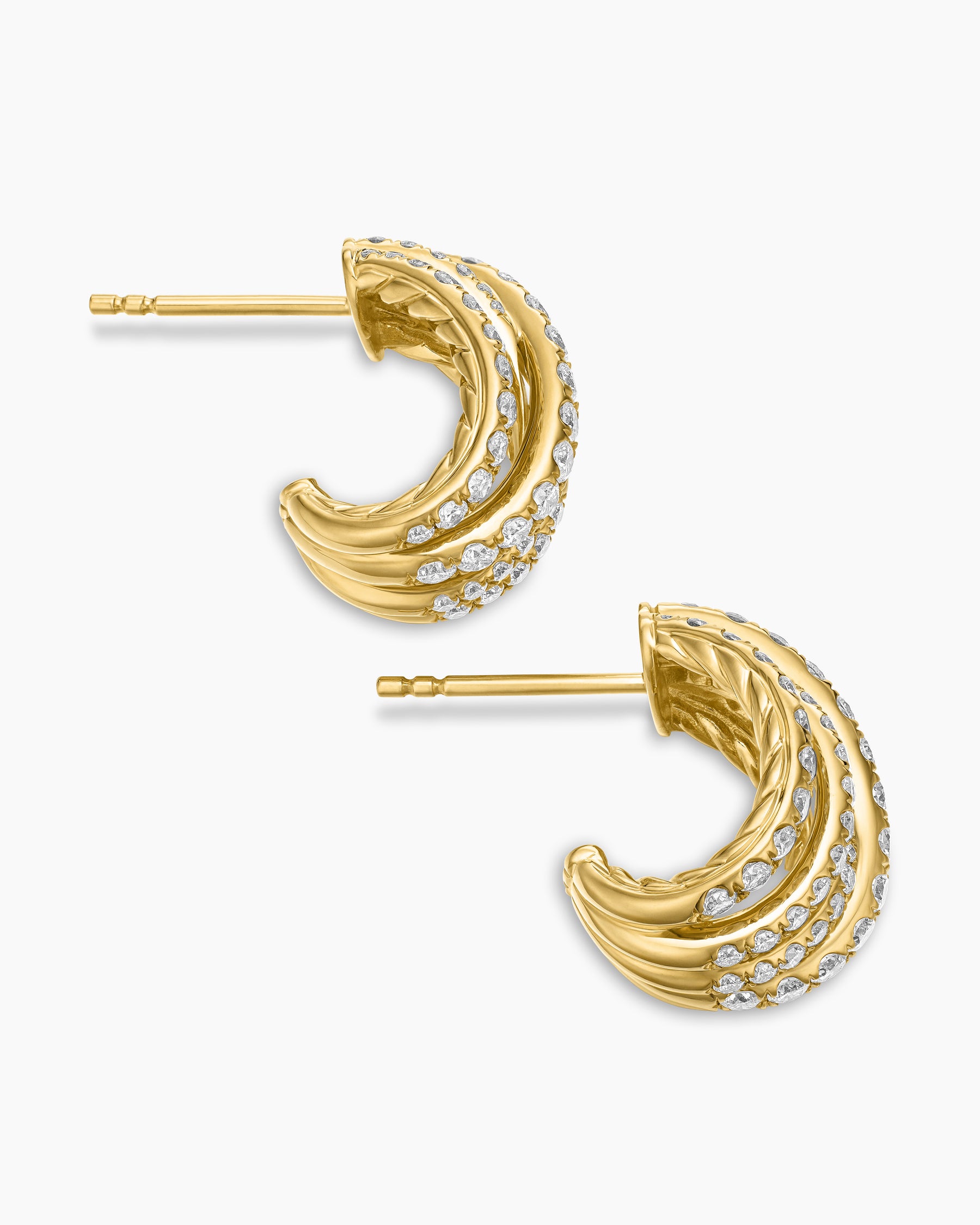 Pavé Crossover Shrimp Earrings in 18K Yellow Gold with Diamonds, 15.8mm - Image 4
