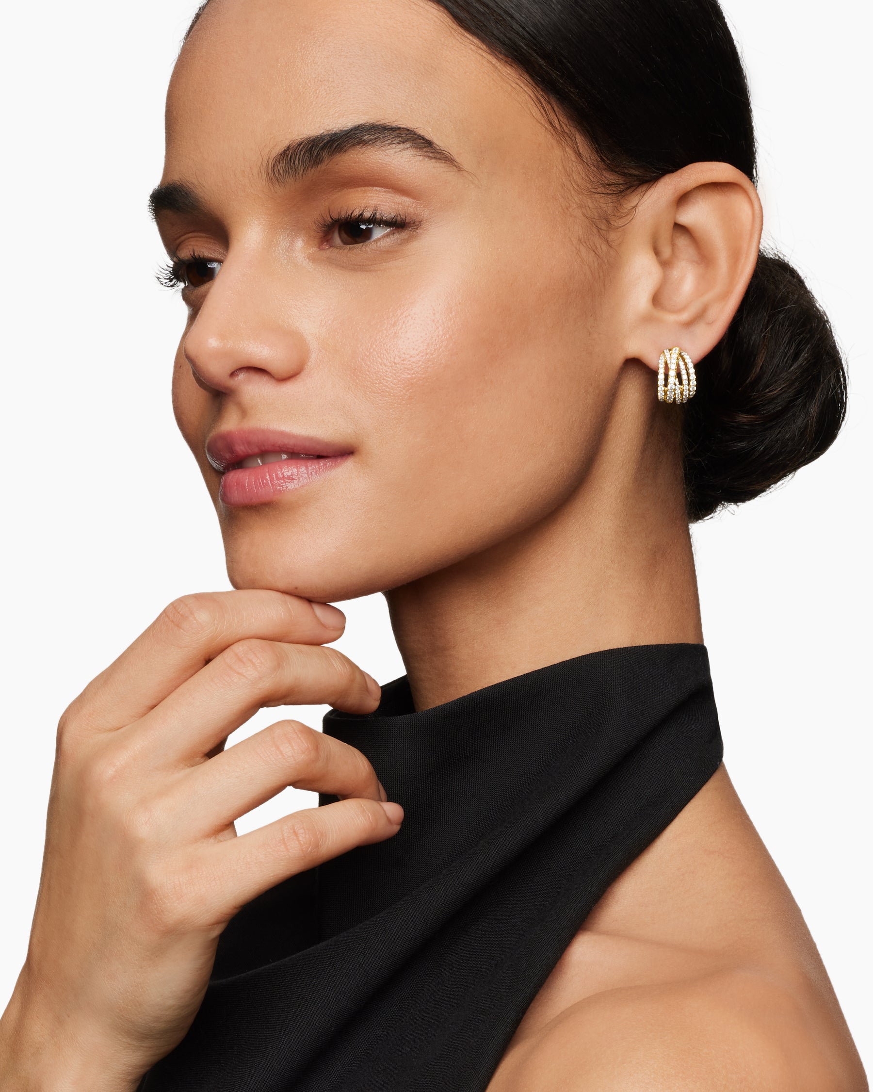 Alternative view of Pavé Crossover Shrimp Earrings in 18K Yellow Gold with Diamonds, 15.8mm