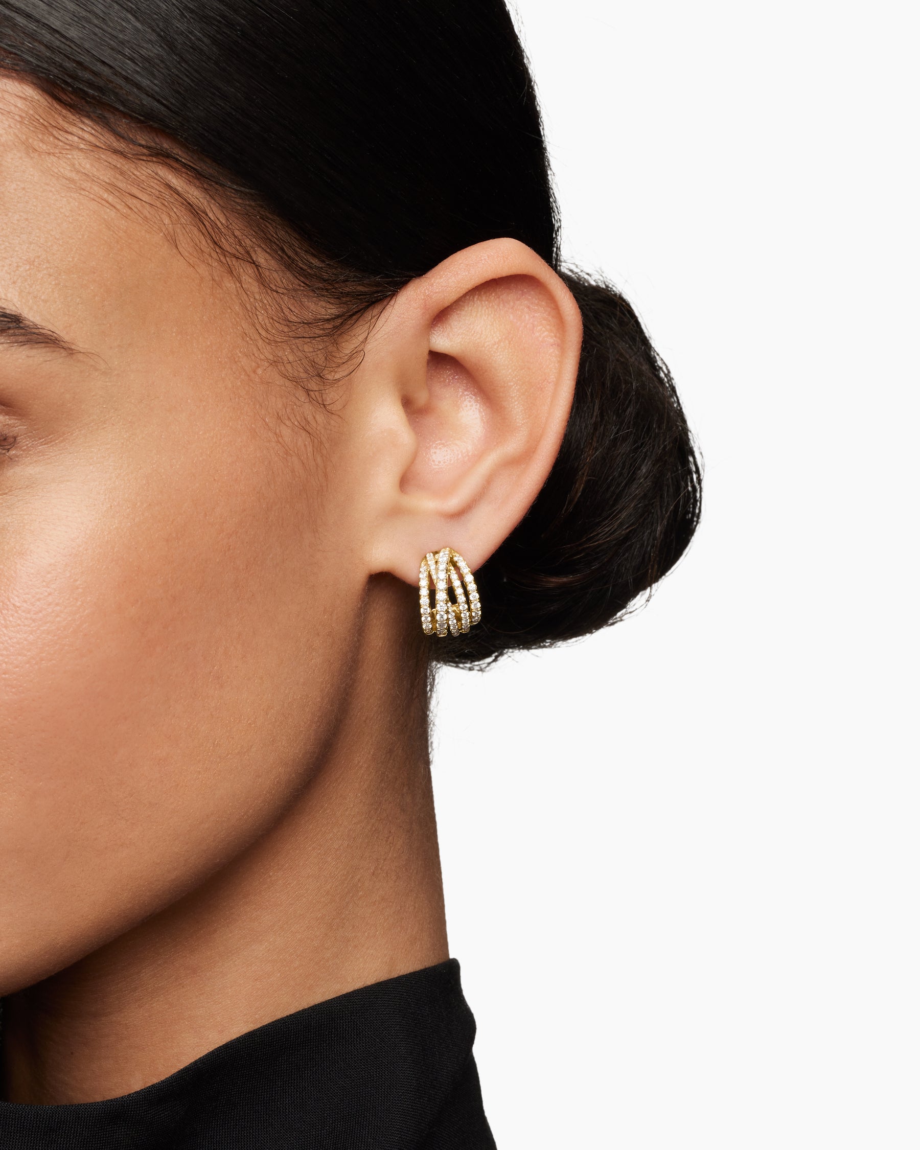 Pavé Crossover Shrimp Earrings in 18K Yellow Gold with Diamonds, 15.8mm - Image 6