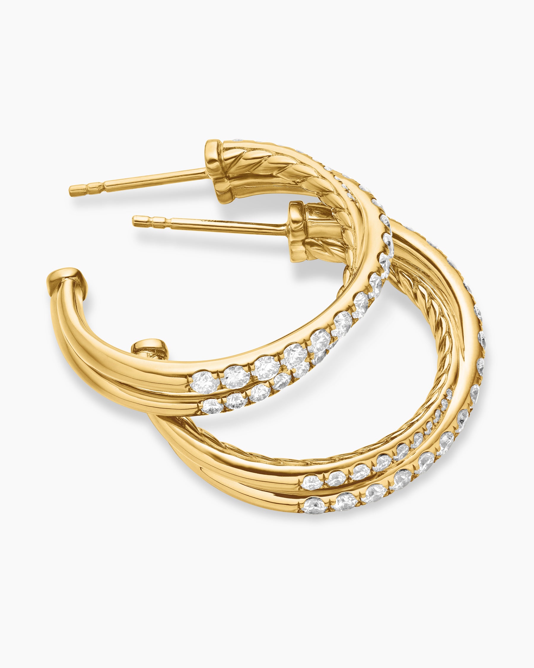 Pavé Crossover Hoop Earrings in 18K Yellow Gold with Diamonds, 24mm - Image 4