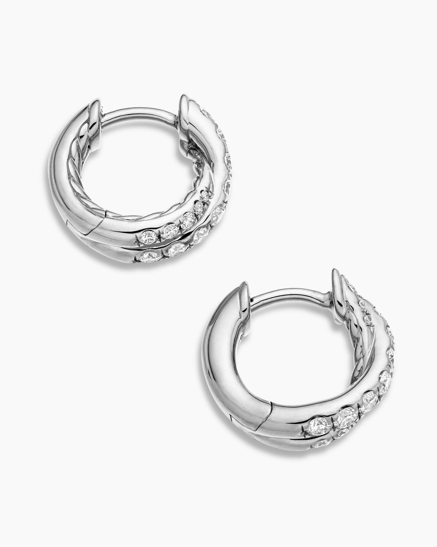 Pavé Crossover Hoop Earrings in 18K White Gold with Diamonds, 12mm - Image 4