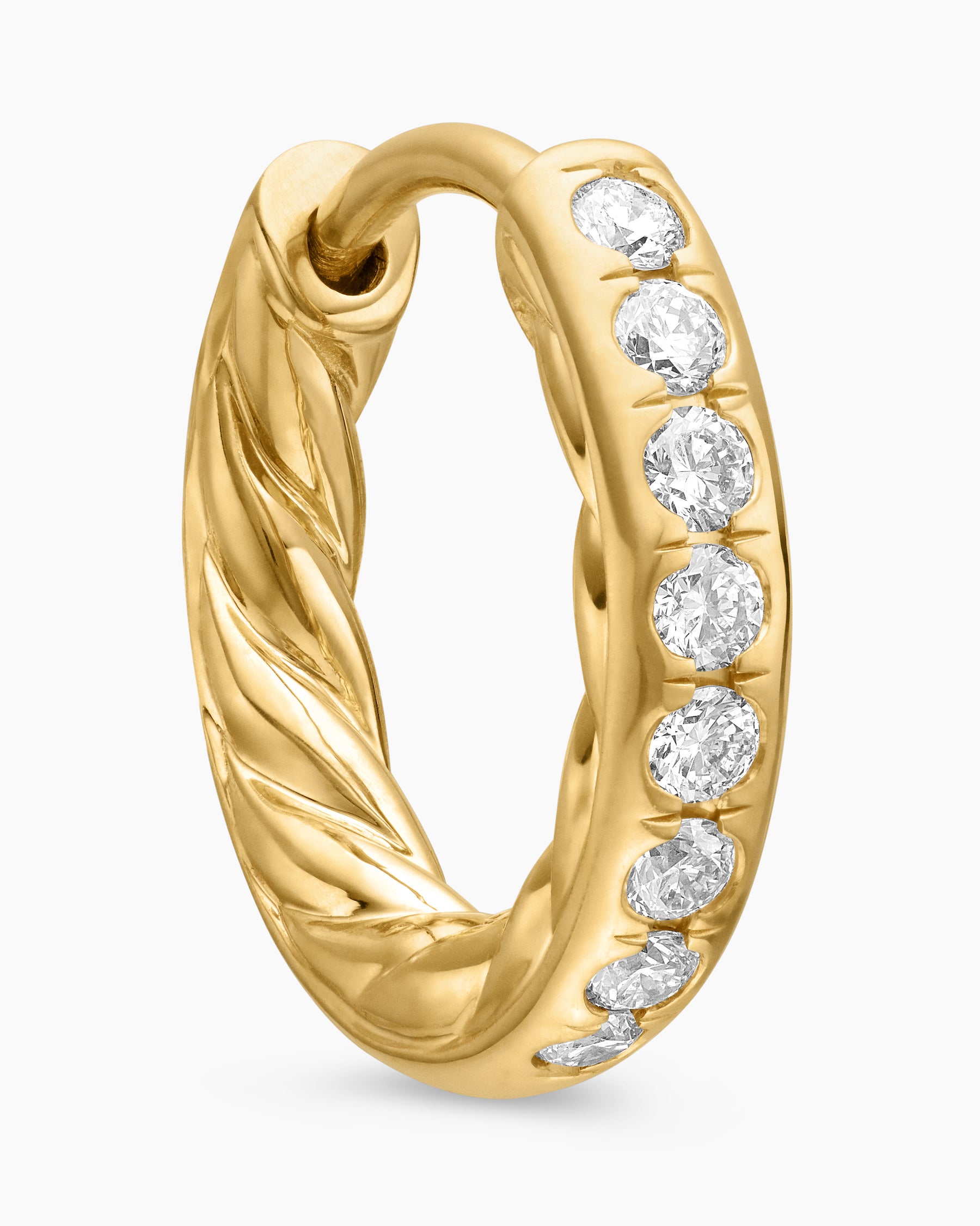 Pavé Huggie Hoop Earrings in 18K Yellow Gold with Diamonds, 13mm - Image 5