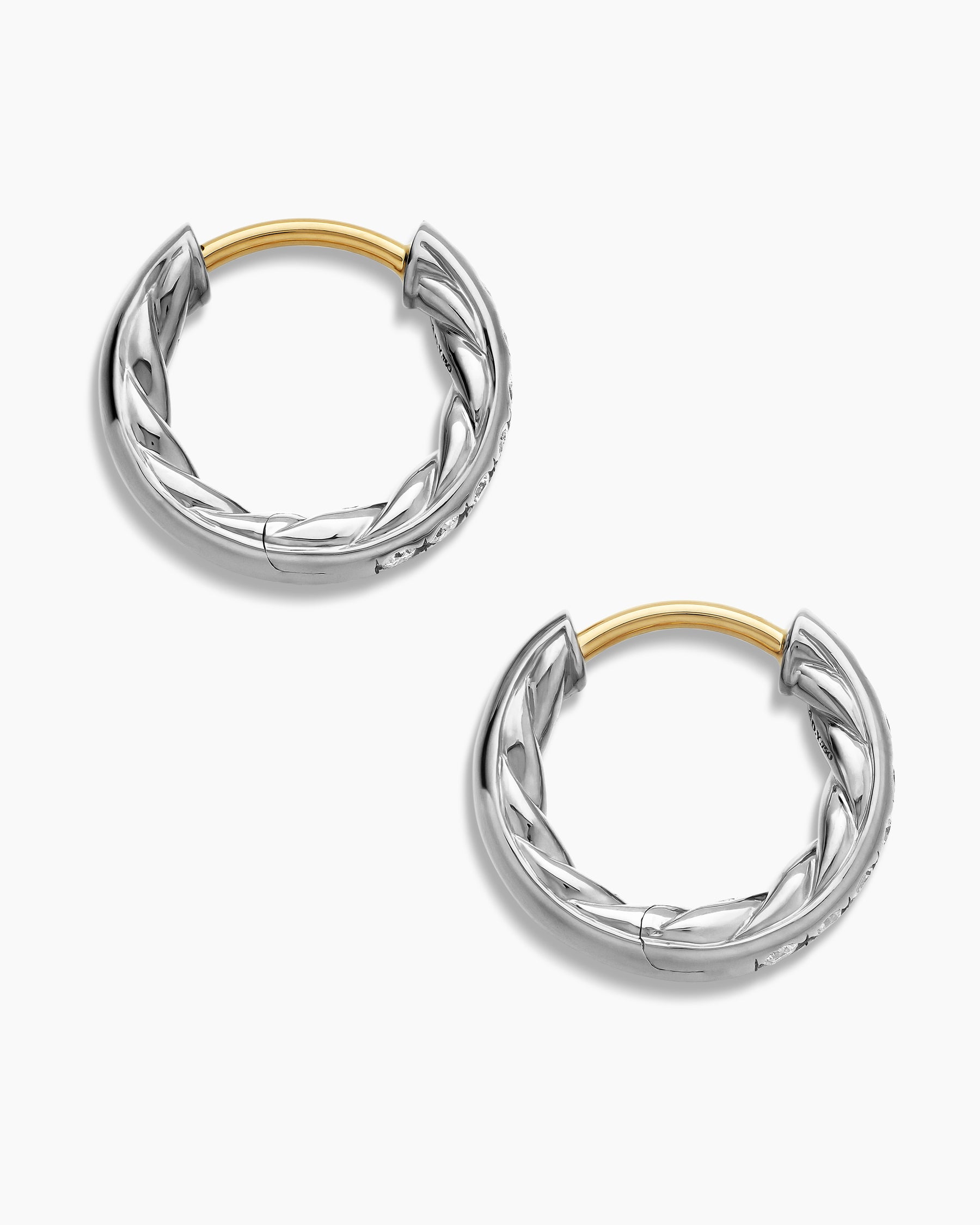 Pavé Huggie Hoop Earrings in Sterling Silver with Diamonds, 13mm - Image 4