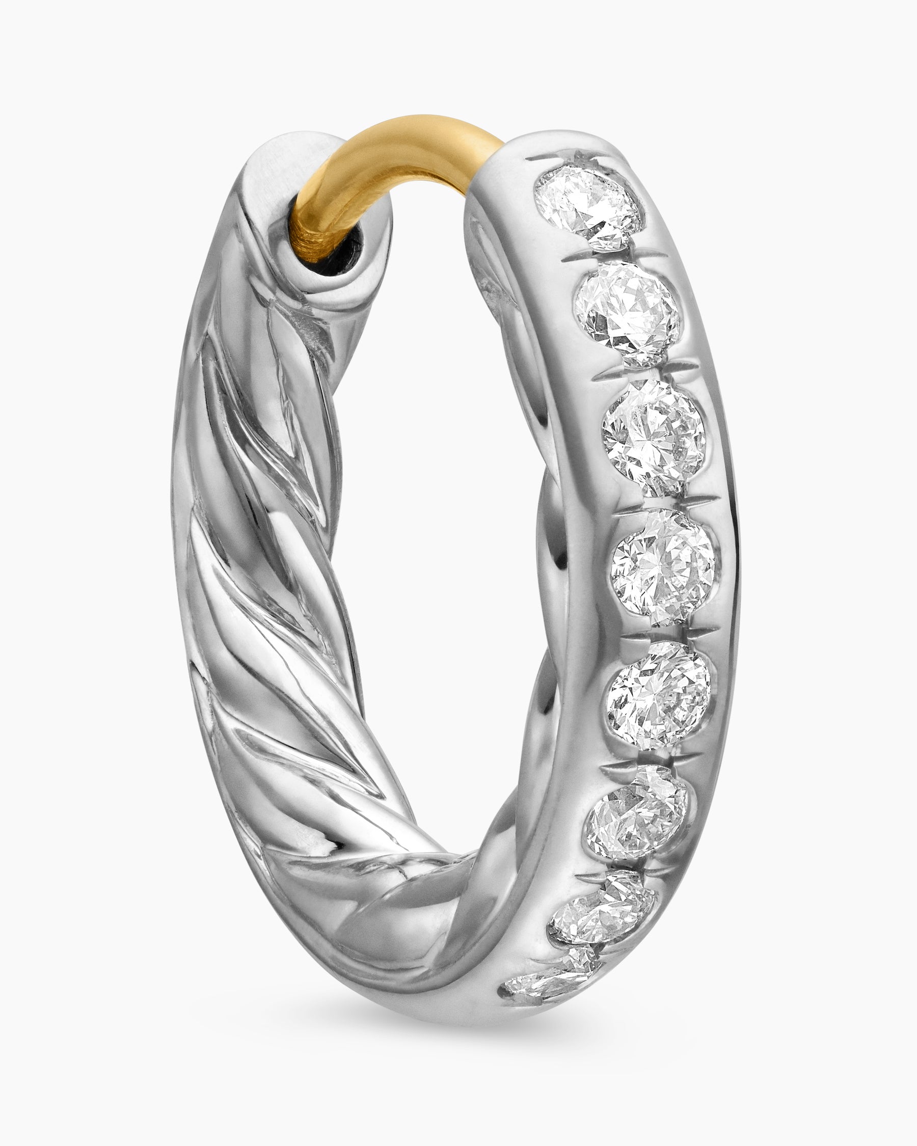 Pavé Huggie Hoop Earrings in Sterling Silver with Diamonds, 13mm - Image 5