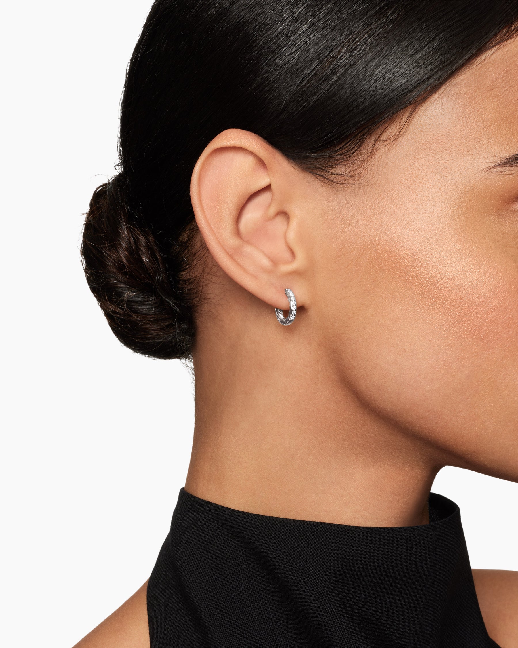 Pavé Huggie Hoop Earrings in Sterling Silver with Diamonds, 13mm - Image 6