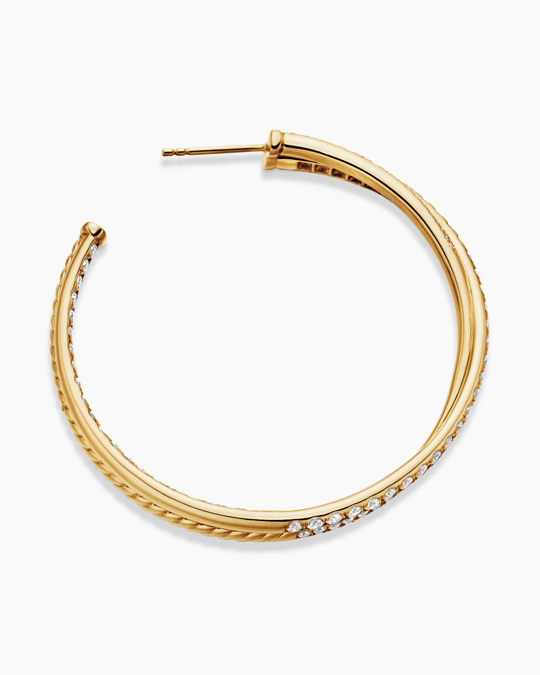 Pavé Crossover Hoop Earrings in 18K Yellow Gold with Diamonds, 1.75in - Image 3