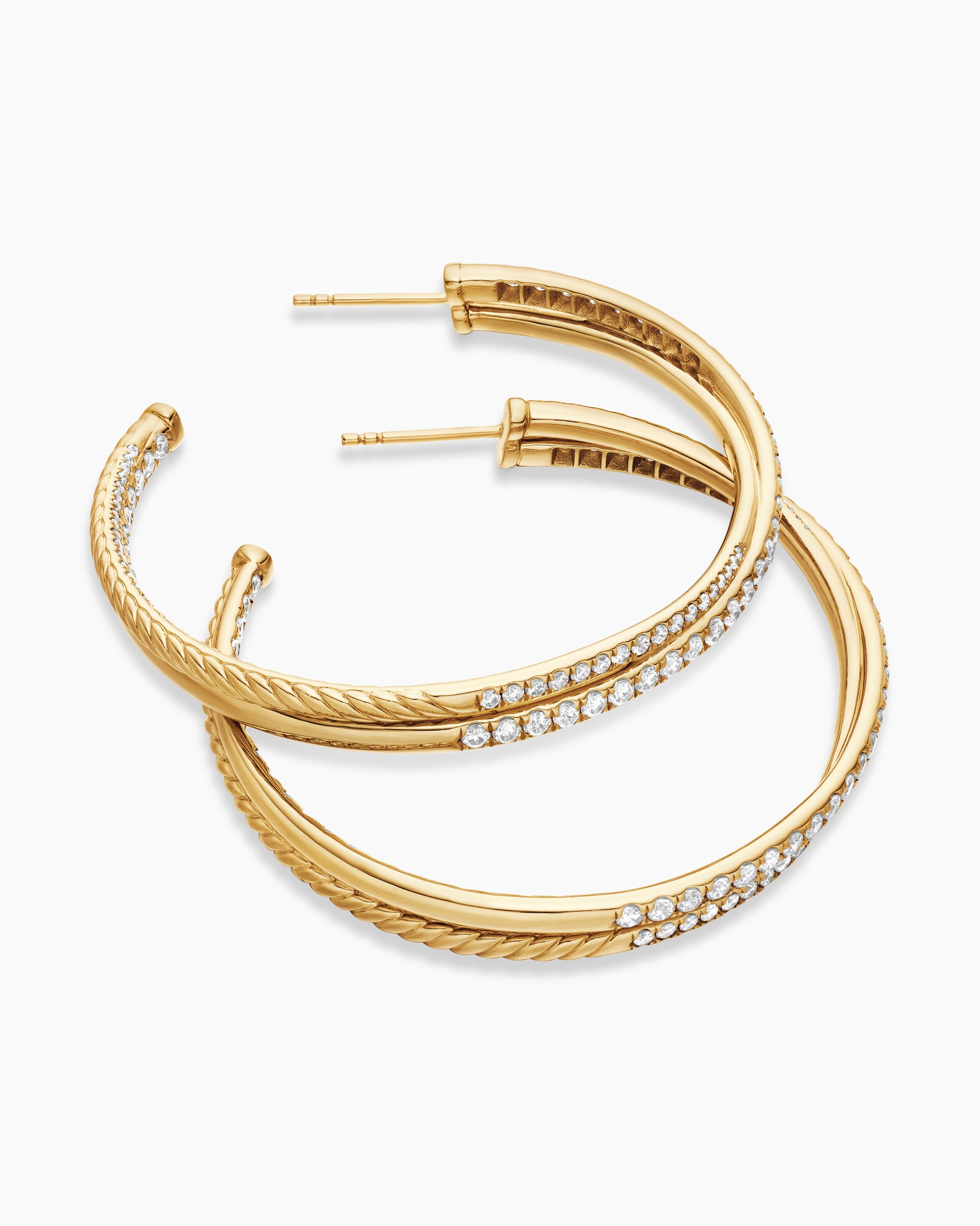 Pavé Crossover Hoop Earrings in 18K Yellow Gold with Diamonds, 1.75in - Image 4