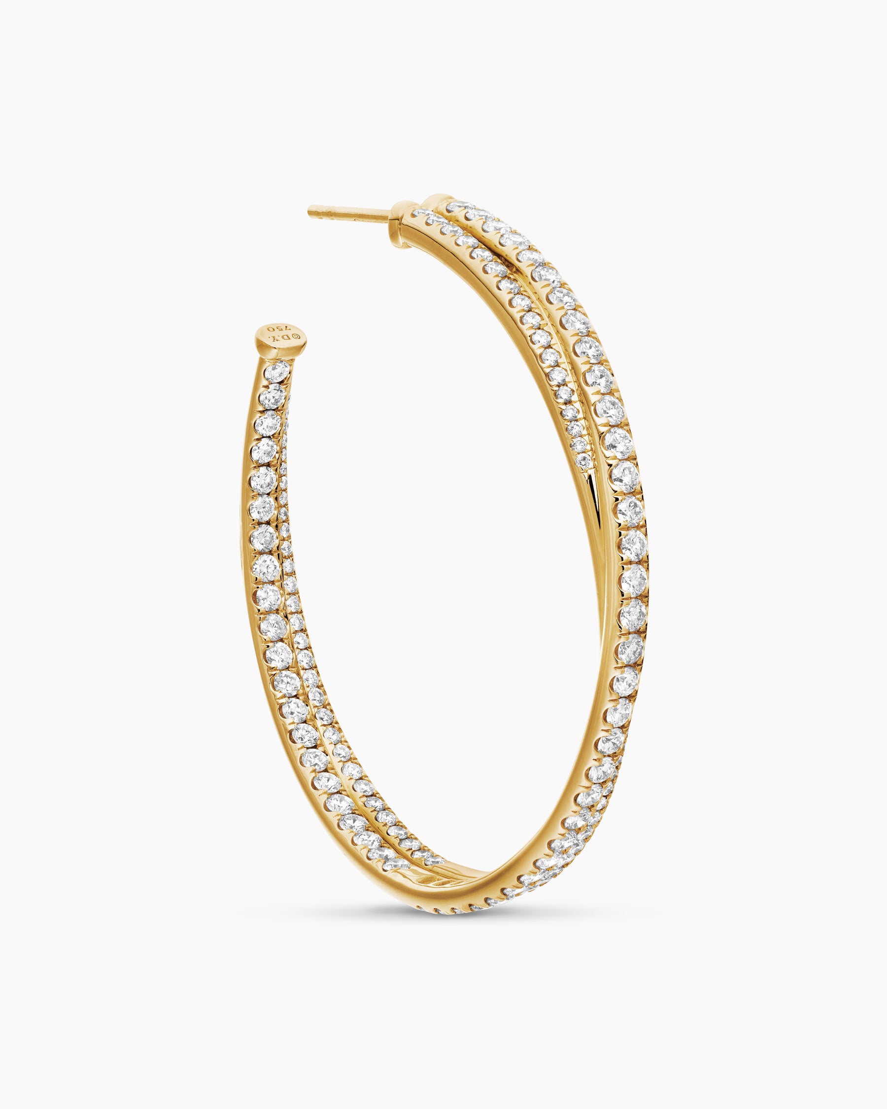 Pavé Crossover Hoop Earrings in 18K Yellow Gold with Diamonds, 1.75in - Image 5
