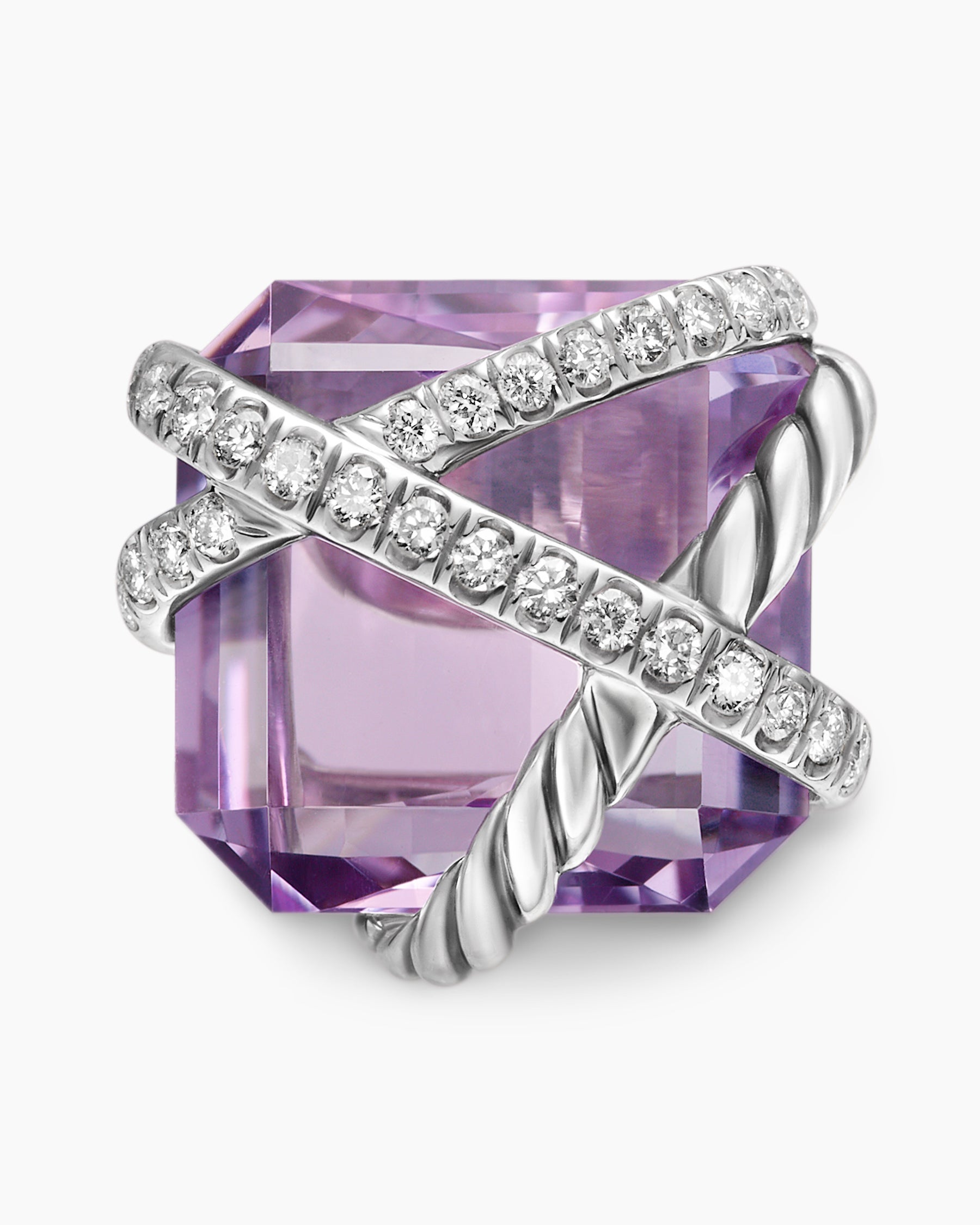 Cable Wrap Stud Earrings in Sterling Silver with Lavender Amethyst and Diamonds, 12mm - Image 4