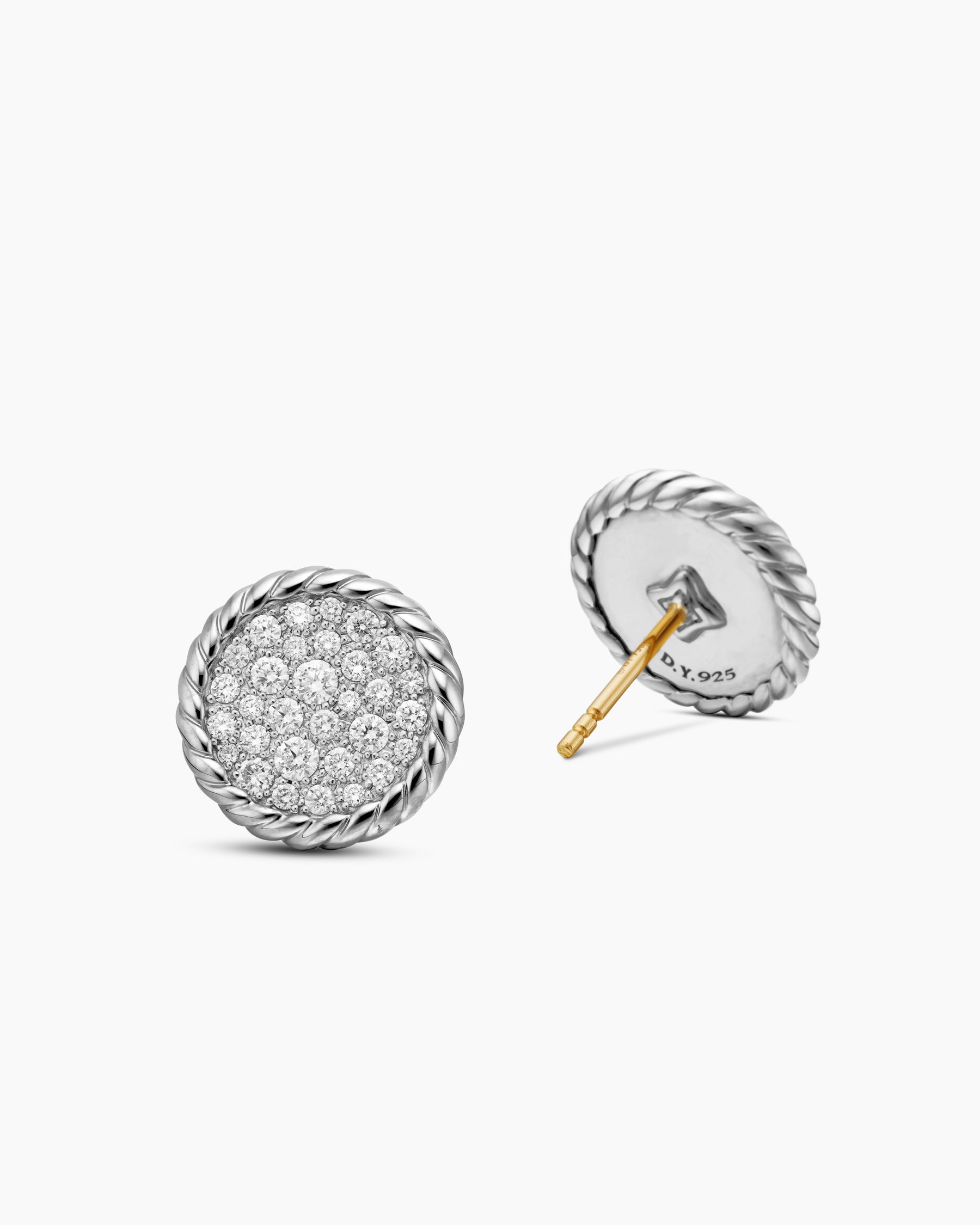 DY Elements Button Stud Earrings in Sterling Silver with Diamonds, 13.6mm - Image 3