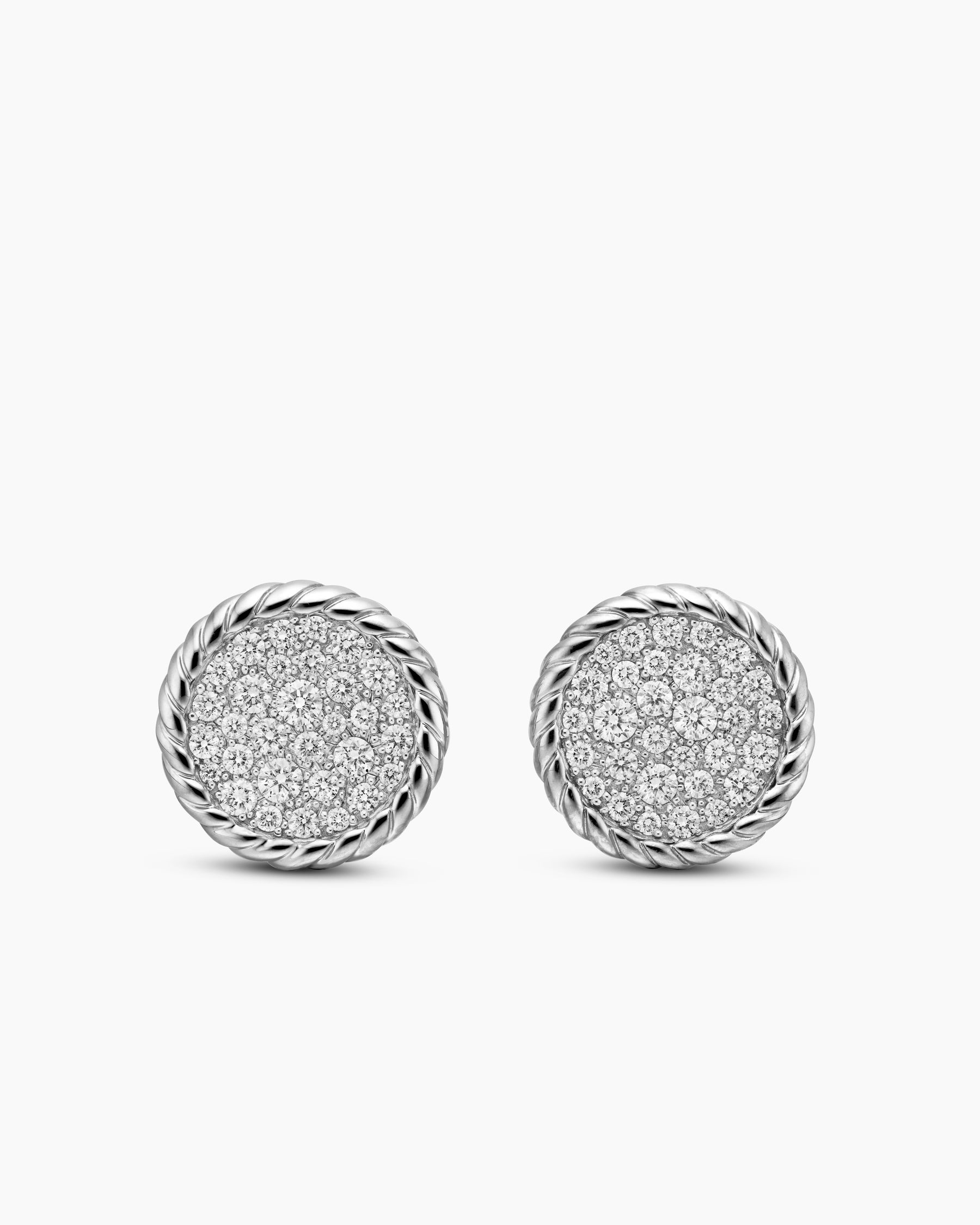 DY Elements Button Stud Earrings in Sterling Silver with Diamonds, 13.6mm