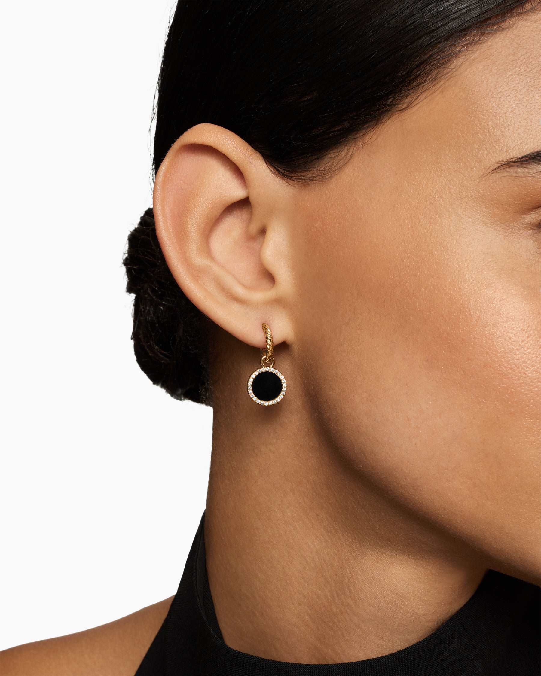 Petite DY Elements Drop Earrings in 18K Yellow Gold with Black Onyx and Diamonds, 22.6mm - Image 6