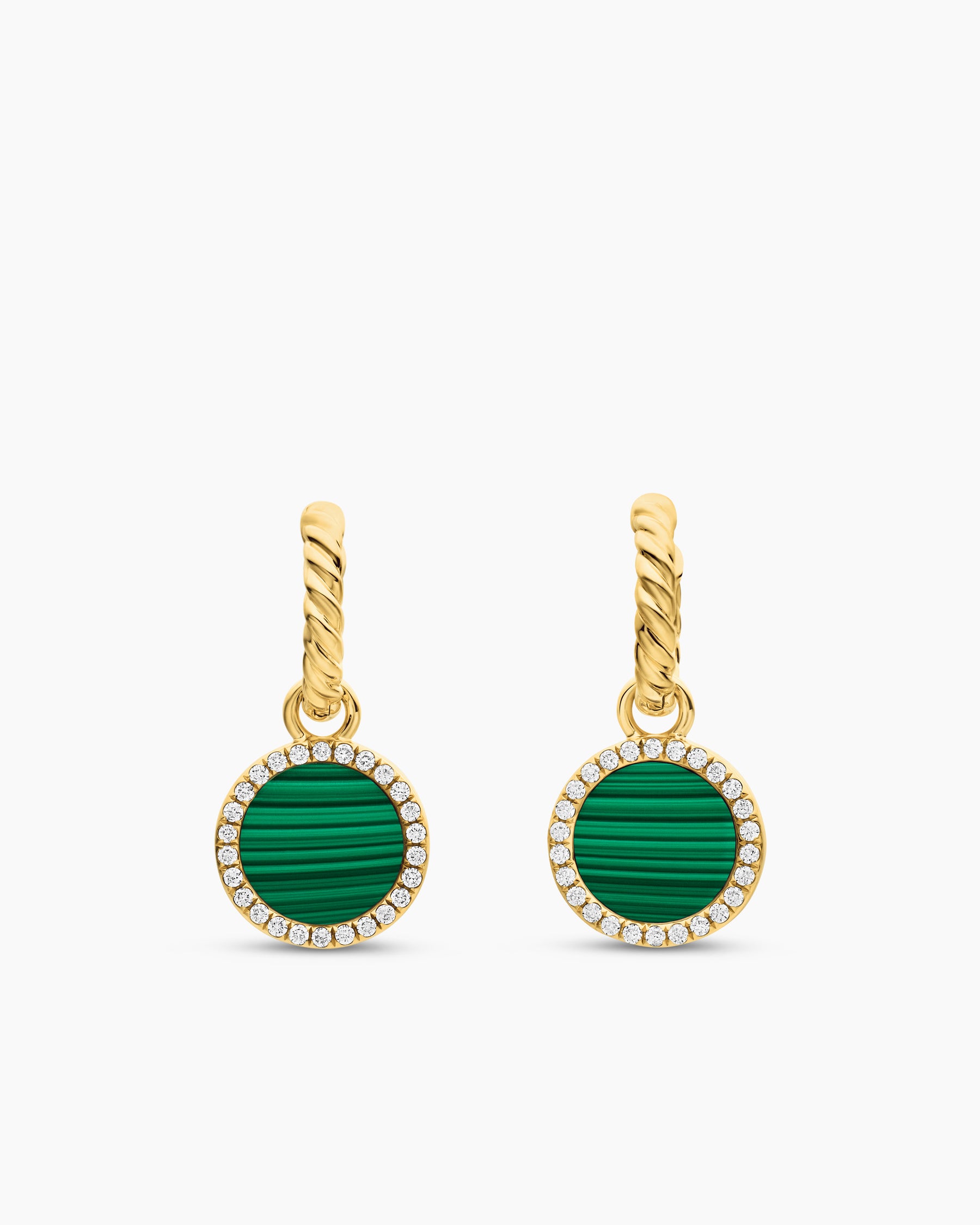 Petite DY Elements Drop Earrings in 18K Yellow Gold with Malachite and Diamonds, 22.6mm