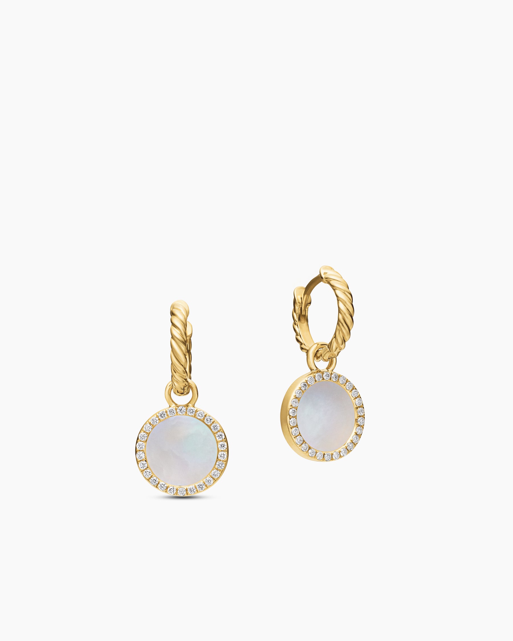 Petite DY Elements Drop Earrings in 18K Yellow Gold with Mother of Pearl and Diamonds, 22.6mm - Image 3