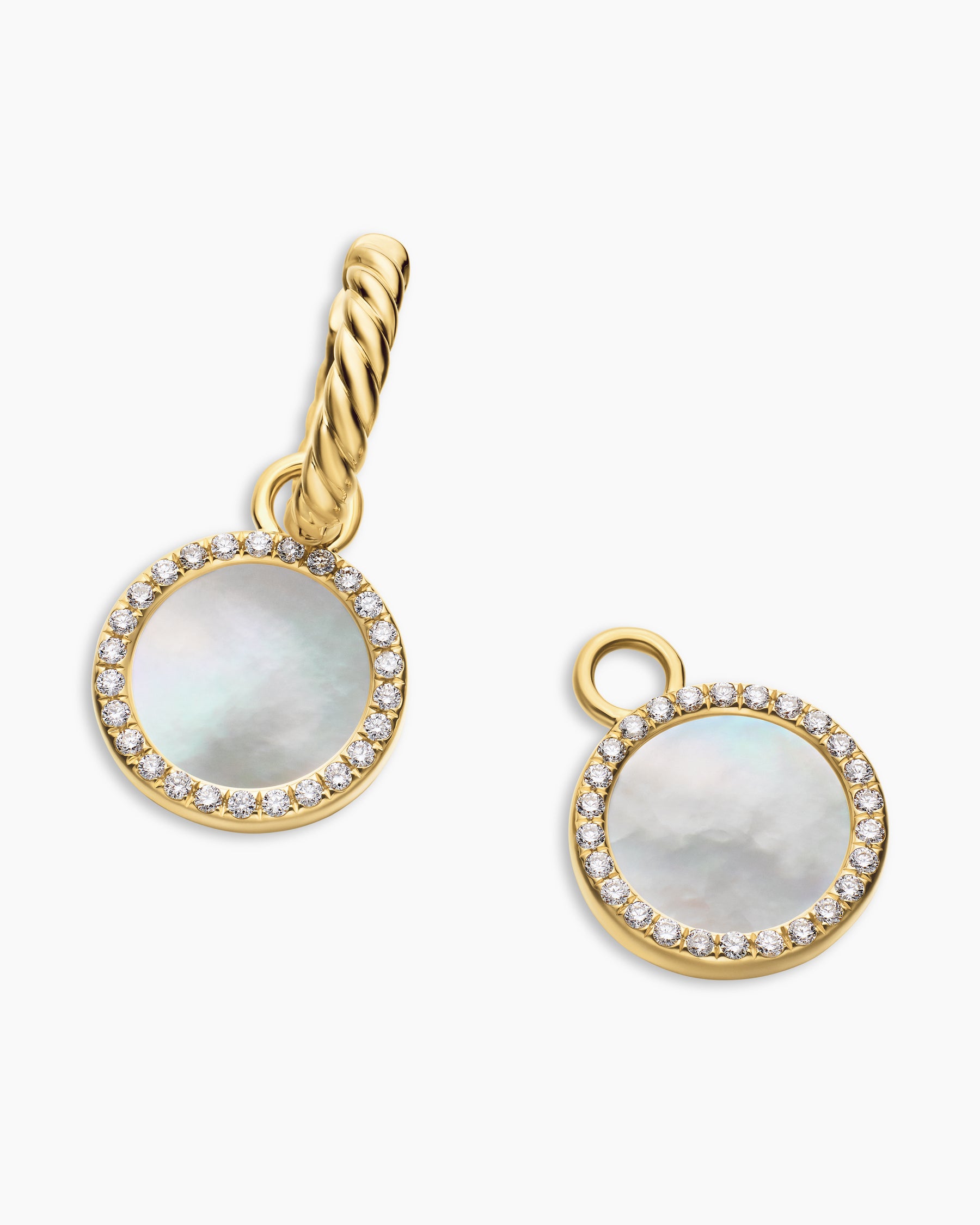 Petite DY Elements Drop Earrings in 18K Yellow Gold with Mother of Pearl and Diamonds, 22.6mm - Image 5