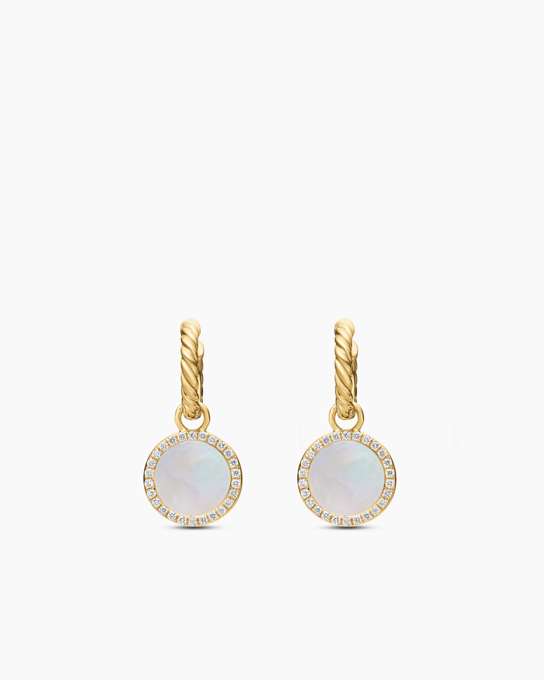 Petite DY Elements Drop Earrings in 18K Yellow Gold with Mother of Pearl and Diamonds, 22.6mm