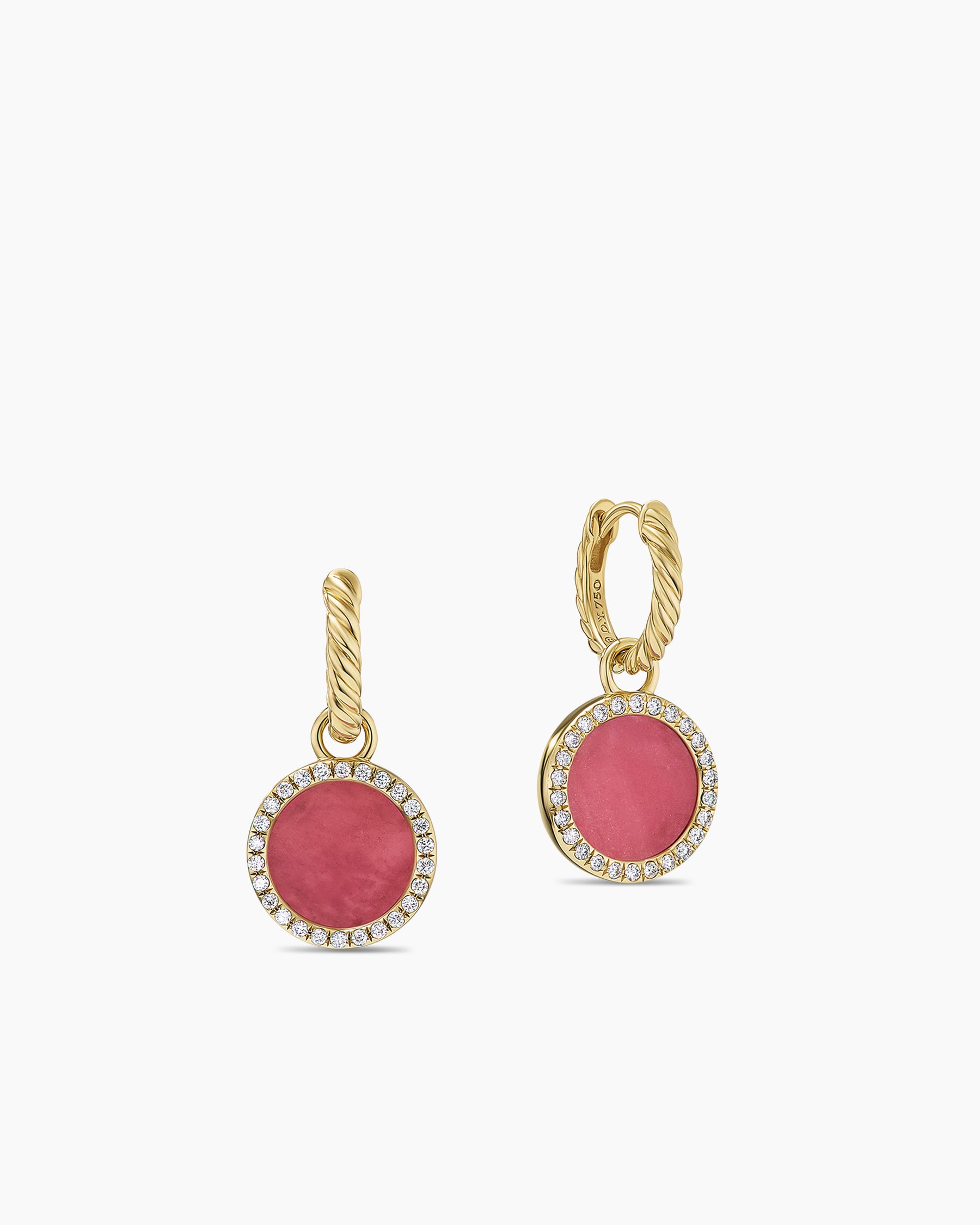 Petite DY Elements Drop Earrings in 18K Yellow Gold with Rhodonite and Diamonds, 22.6mm - Image 3