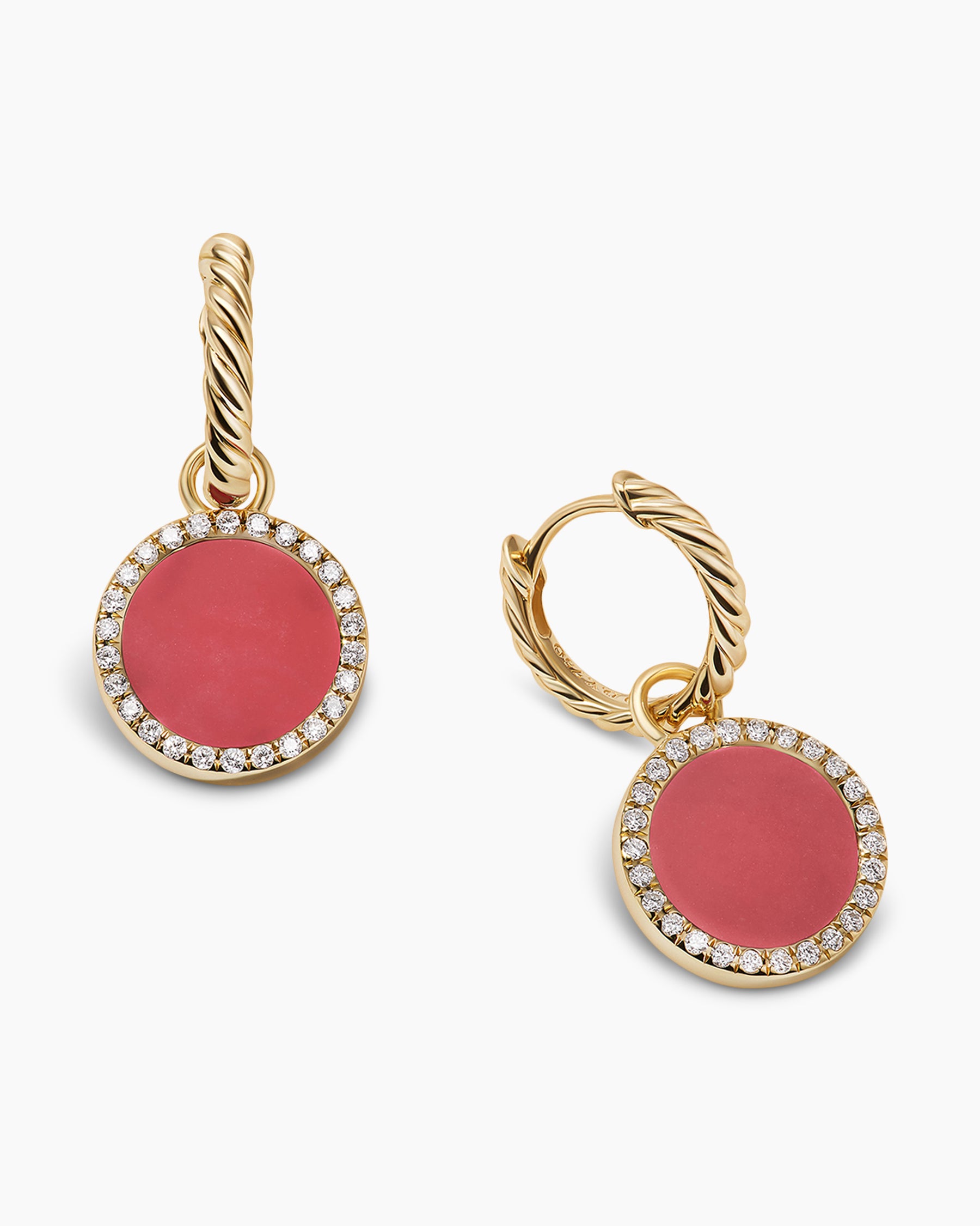Petite DY Elements Drop Earrings in 18K Yellow Gold with Rhodonite and Diamonds, 22.6mm - Image 5