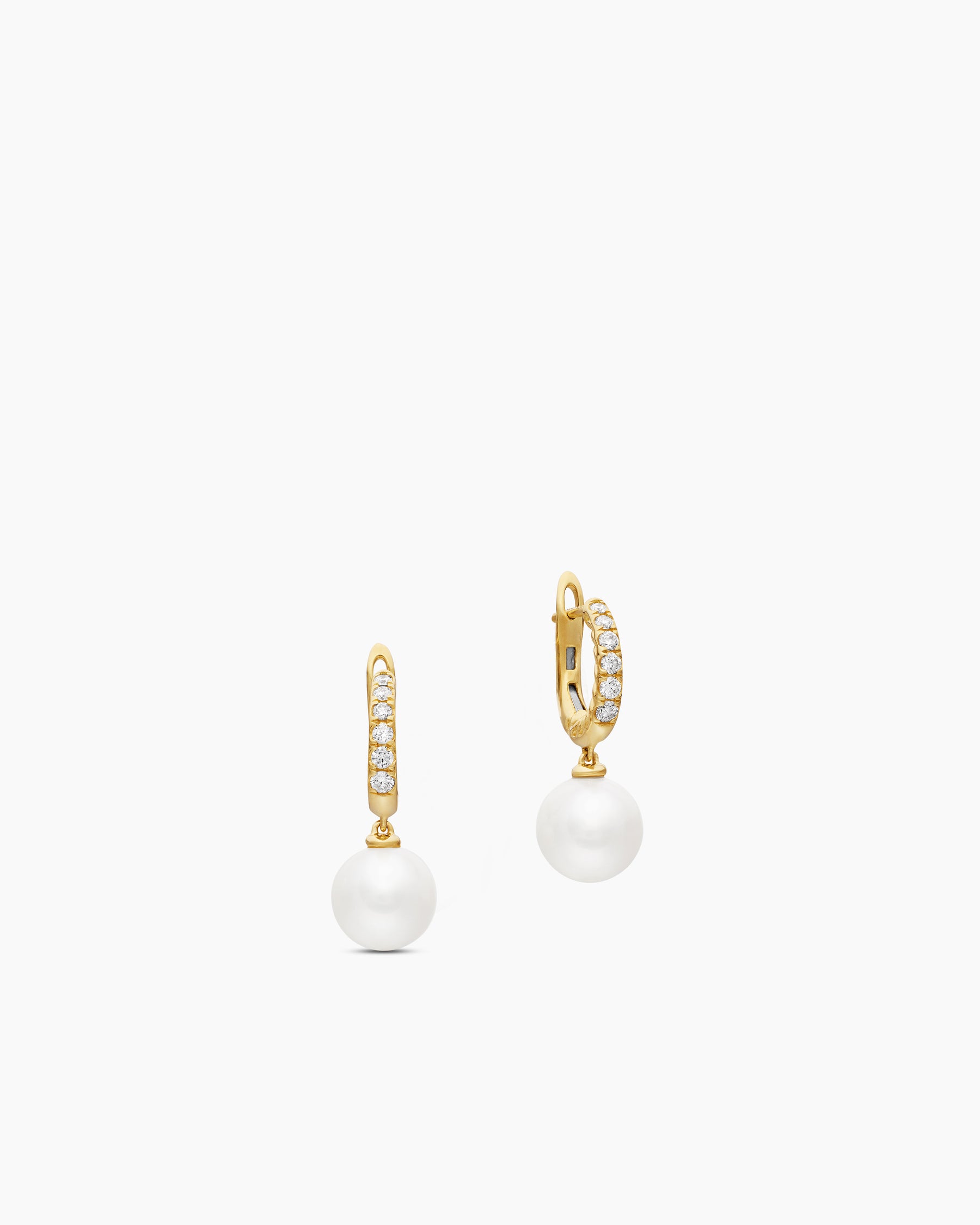 Pearl and Pavé Drop Earrings in 18K Yellow Gold with Pearls and Diamonds, 15.6mm - Image 3