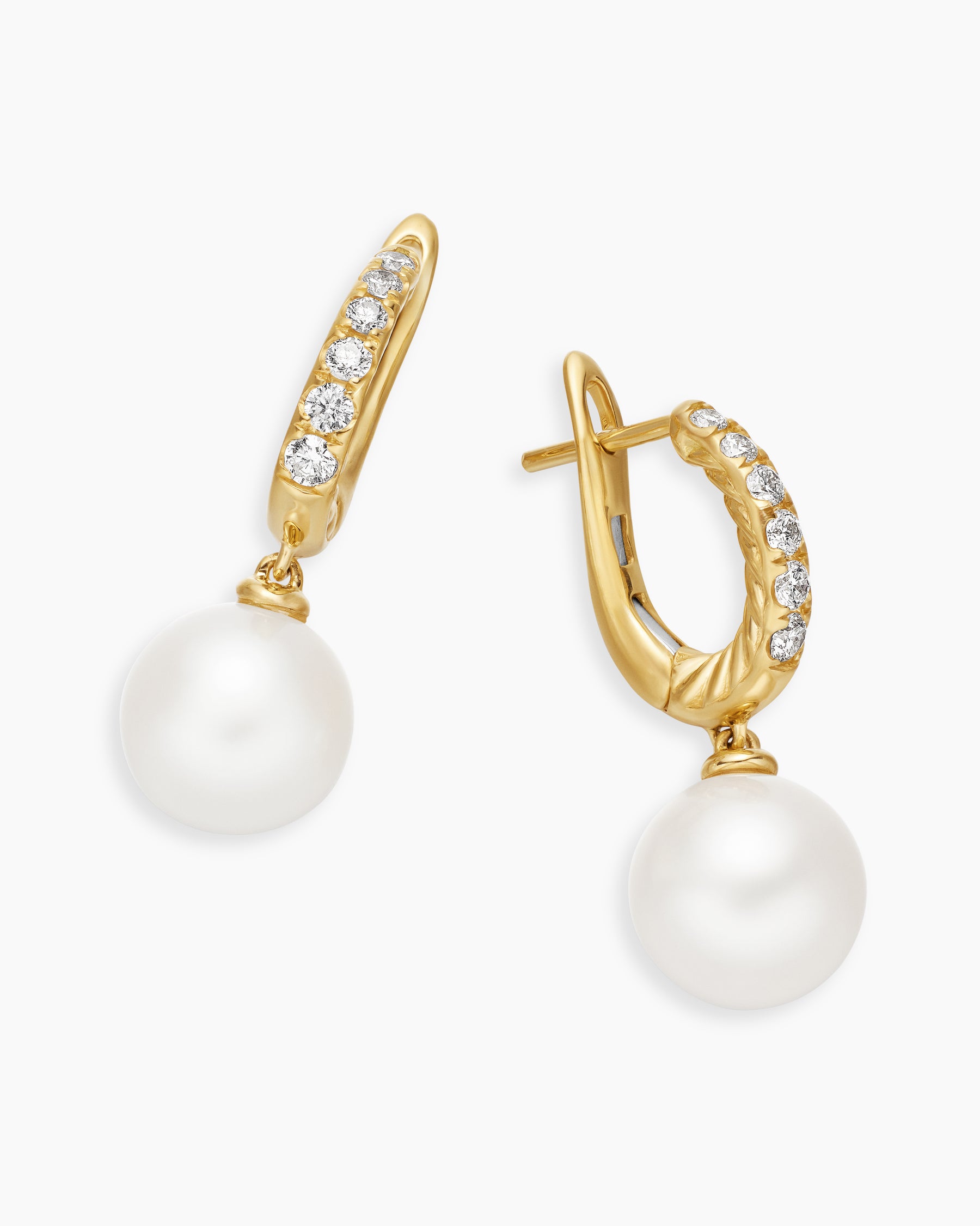 Pearl and Pavé Drop Earrings in 18K Yellow Gold with Pearls and Diamonds, 15.6mm - Image 5