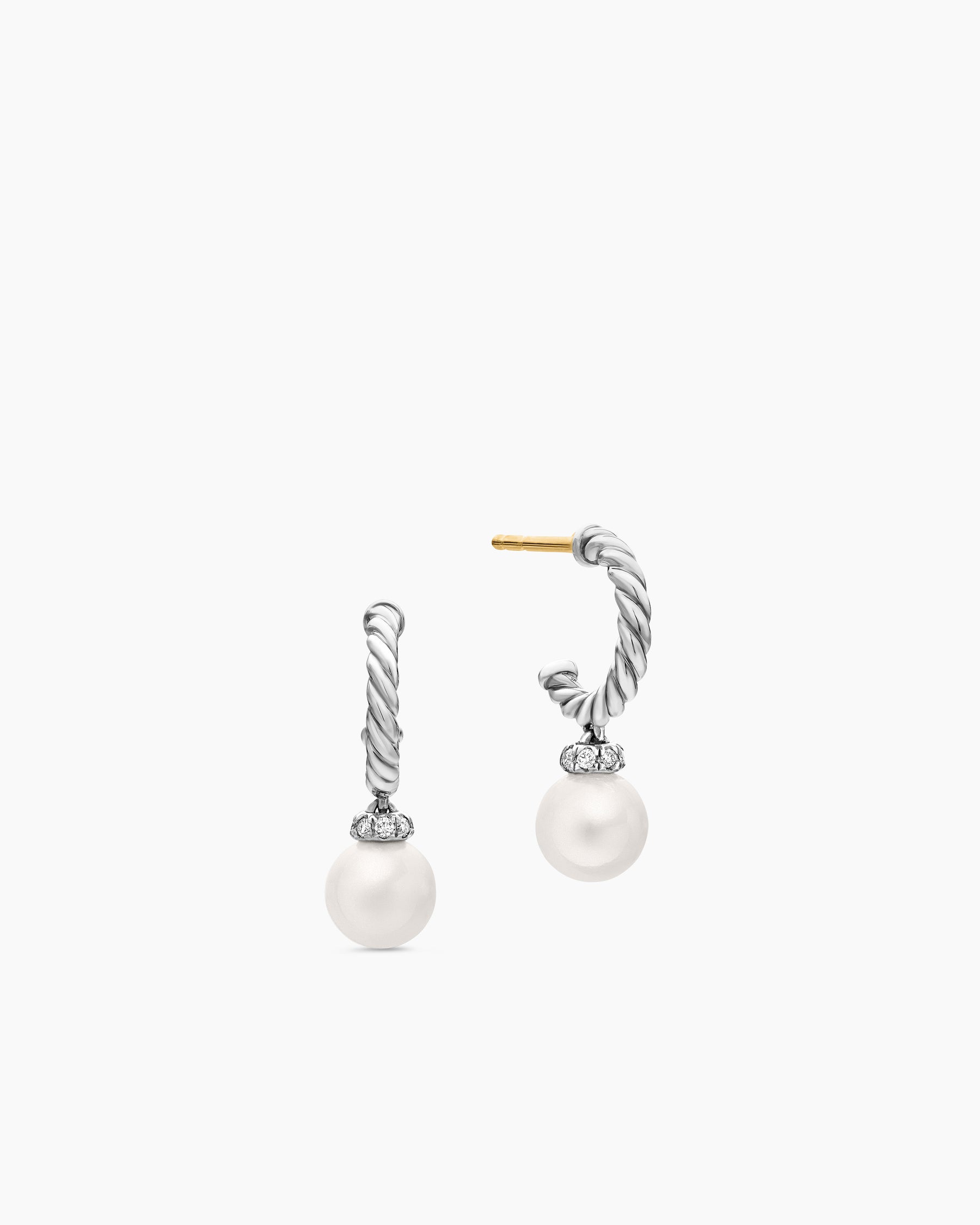 Pearl and Pavé Solari Drop Earrings in Sterling Silver with Pearls and Diamonds, 18.4mm - Image 3