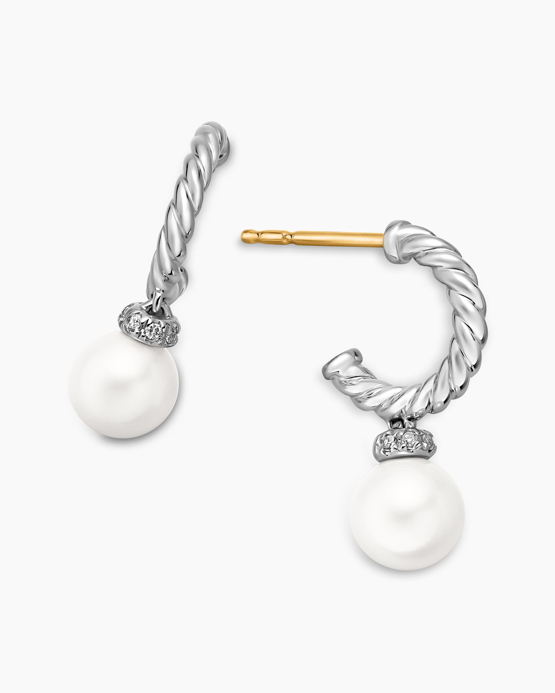 Pearl and Pavé Solari Drop Earrings in Sterling Silver with Pearls and Diamonds, 18.4mm - Image 5